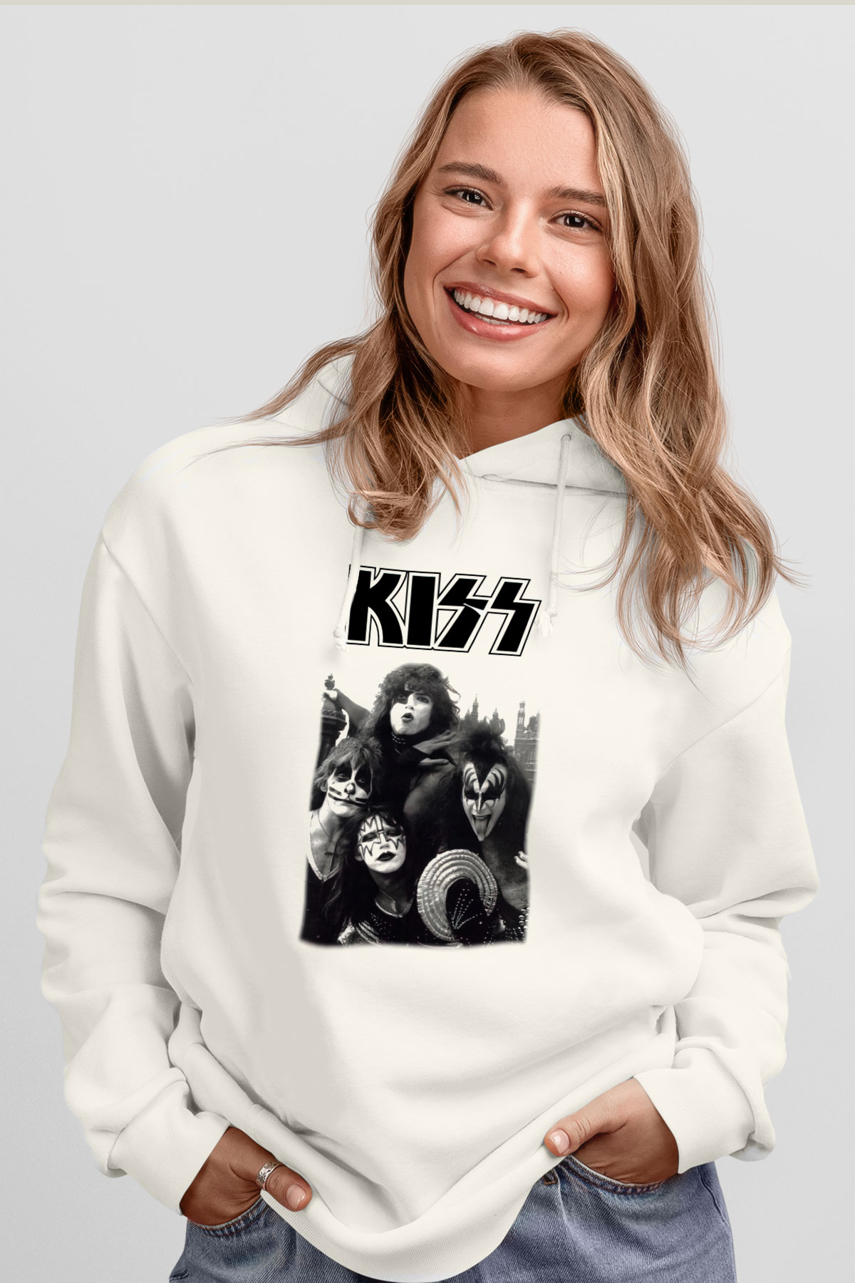 Kiss Beyaz Unisex Kapşonlu Sweatshirt