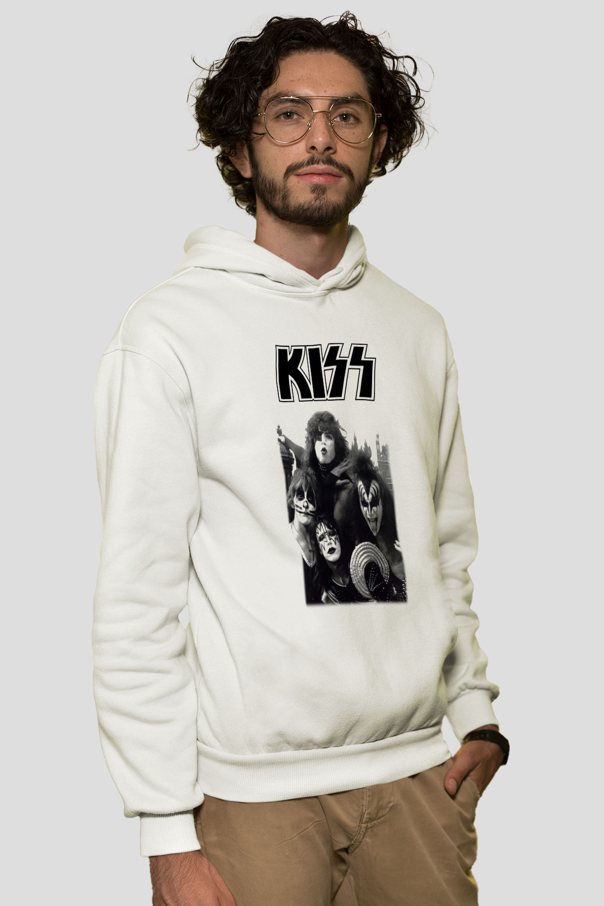Kiss Beyaz Unisex Kapşonlu Sweatshirt
