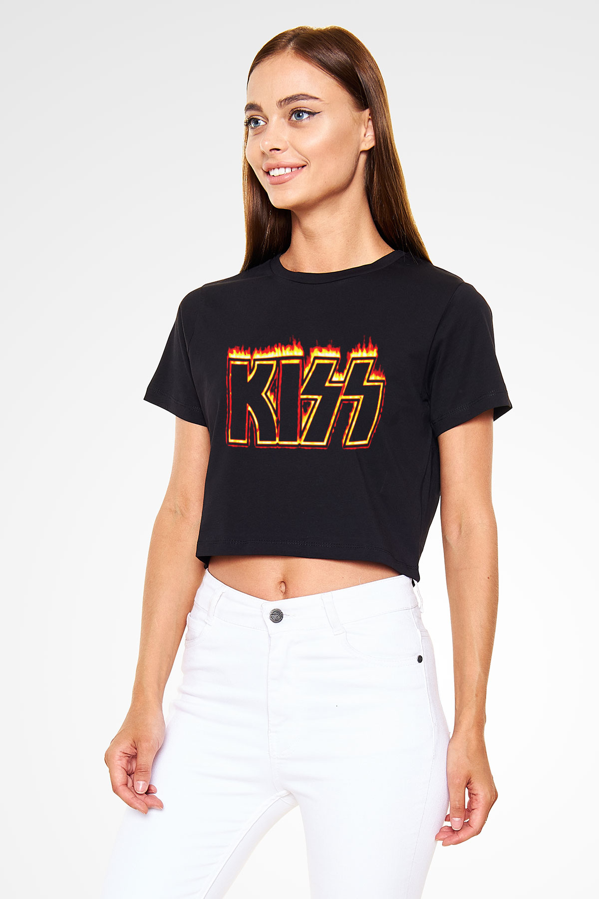 Kiss Siyah Crop Top Tişört