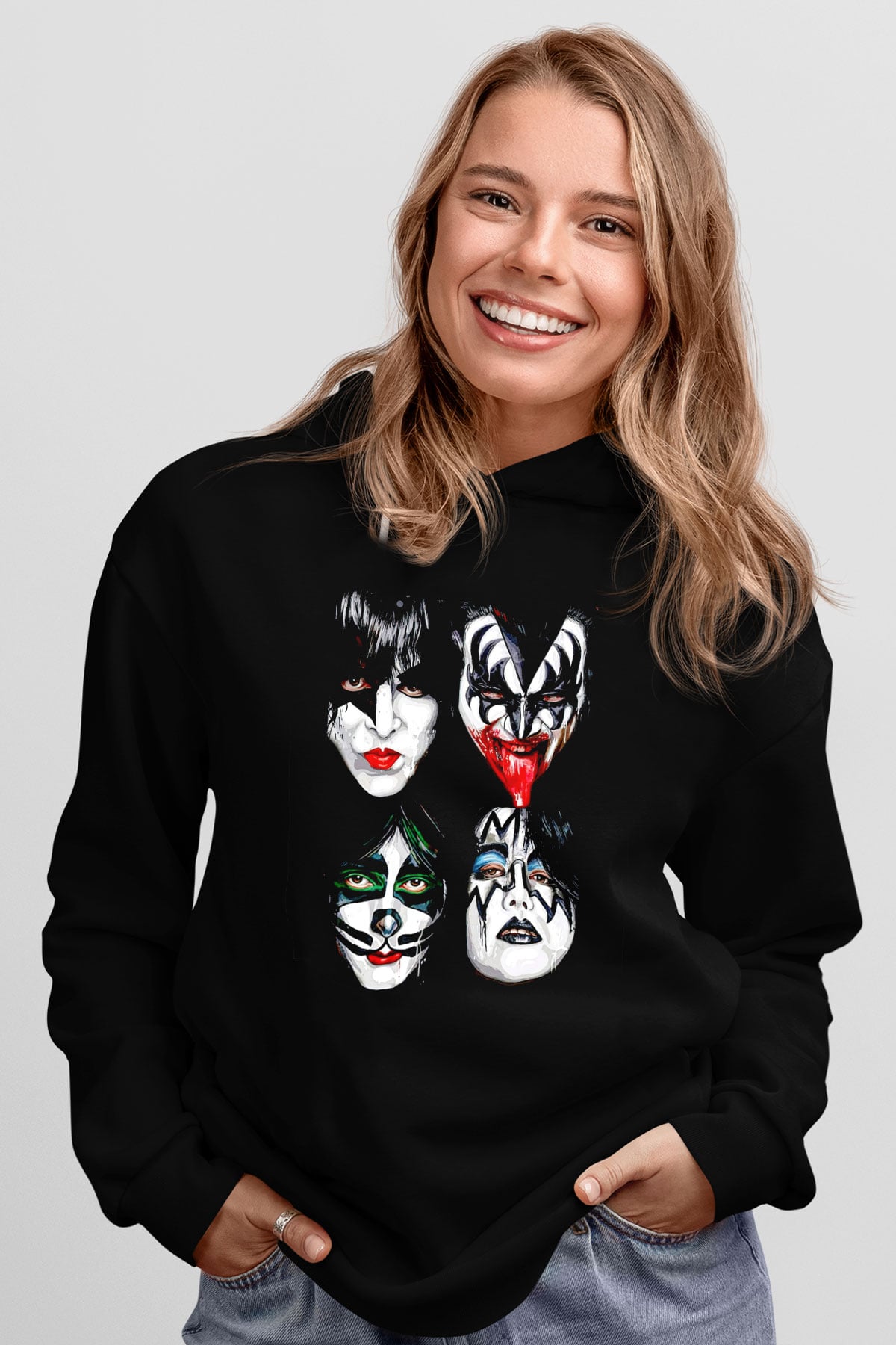 Kiss Siyah Unisex Kapüşonlu Sweatshirt