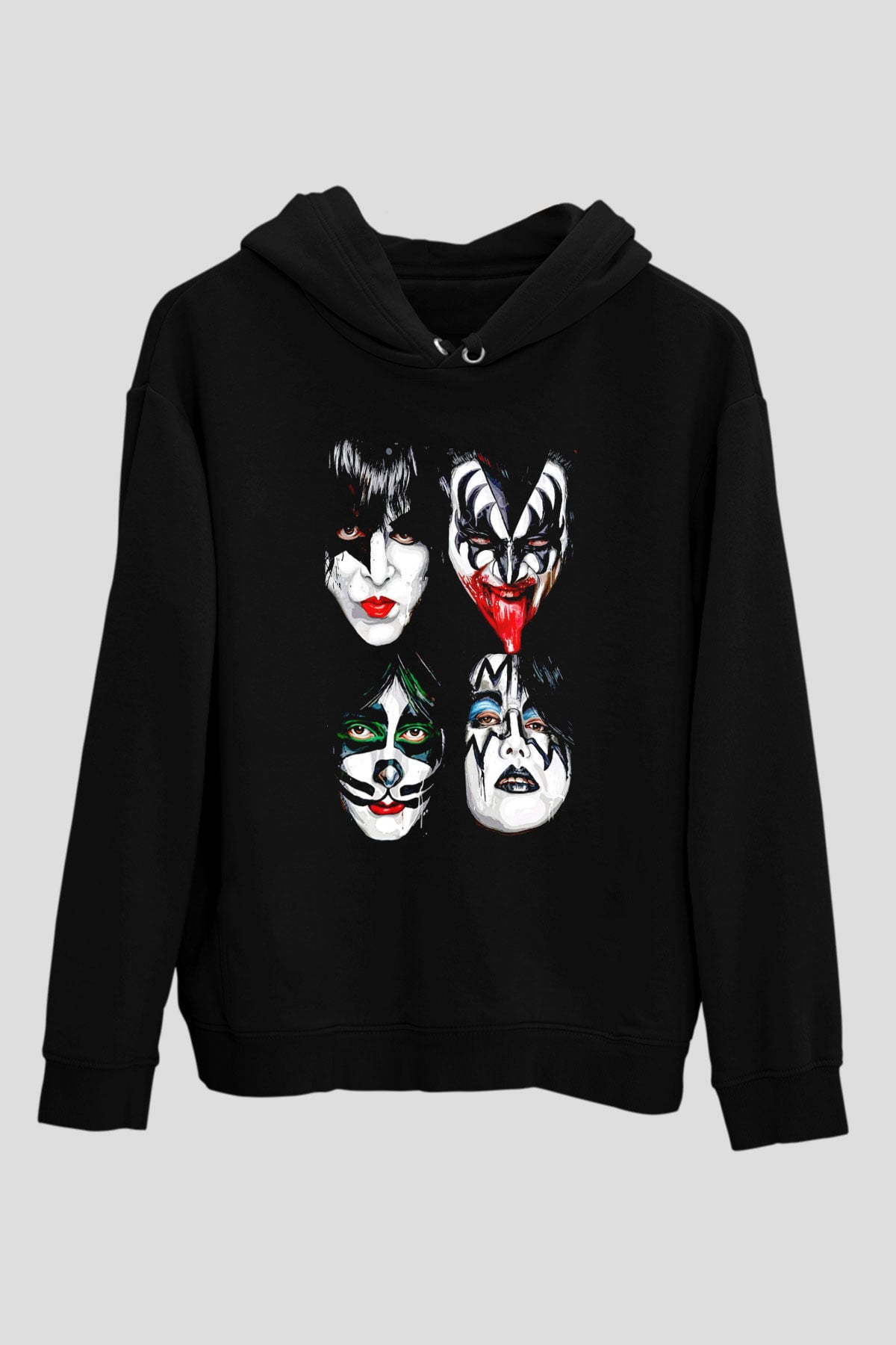 Kiss Siyah Unisex Kapüşonlu Sweatshirt
