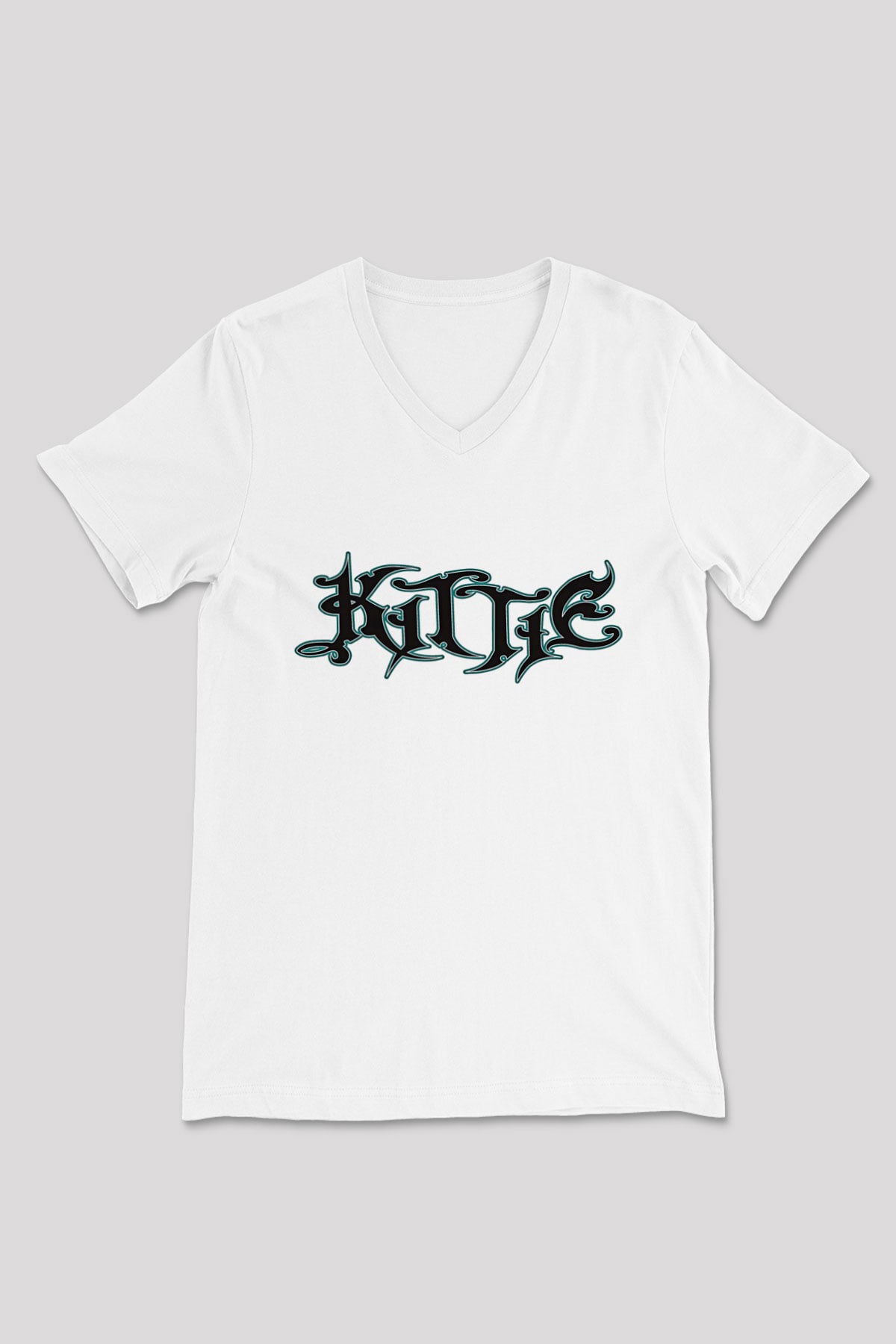 Kittie Baskılı Beyaz Unisex V Yaka Tişört - Tshirt