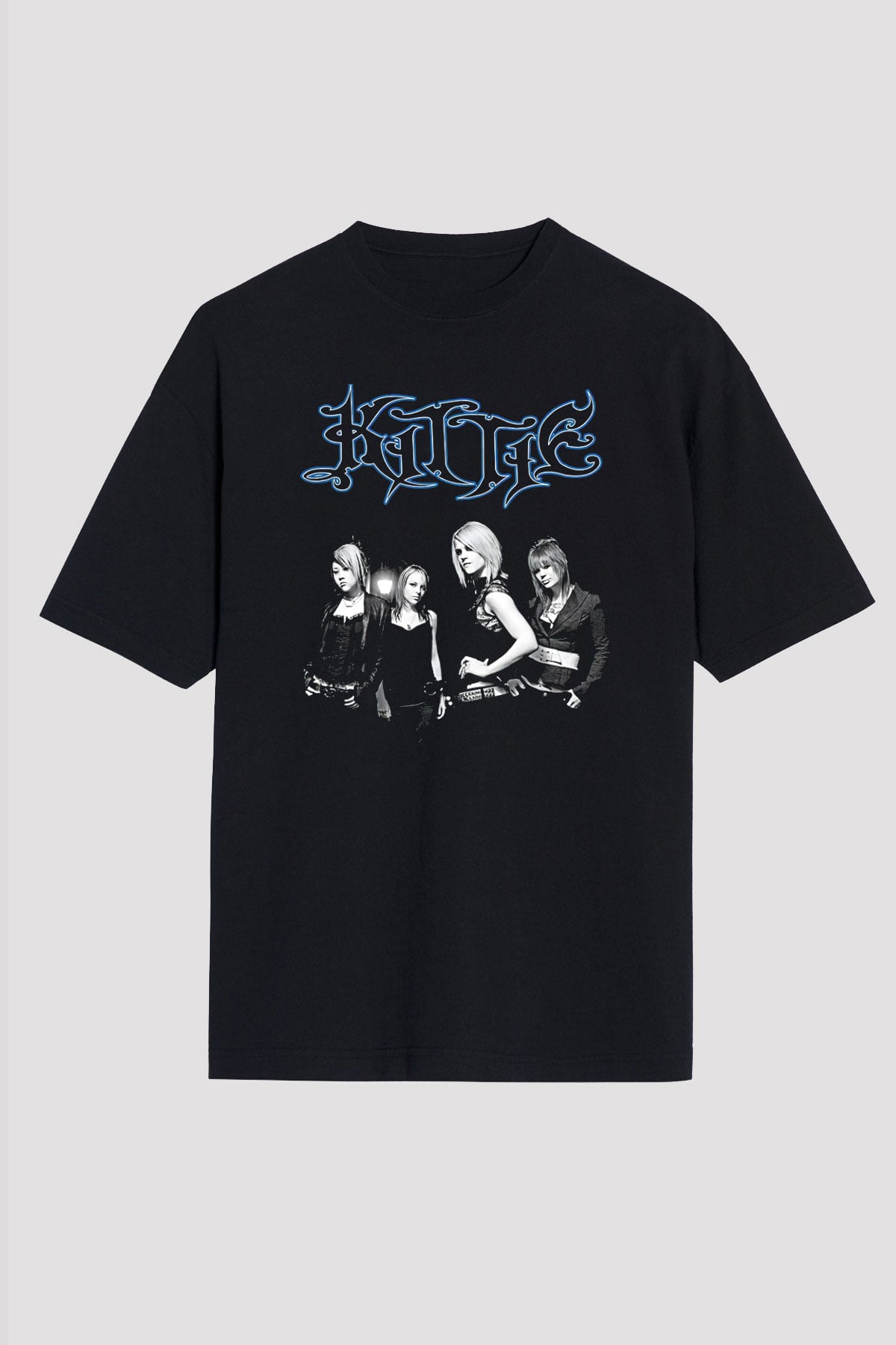 Kittie Baskılı Unisex Siyah Oversize Tişört - Tshirt