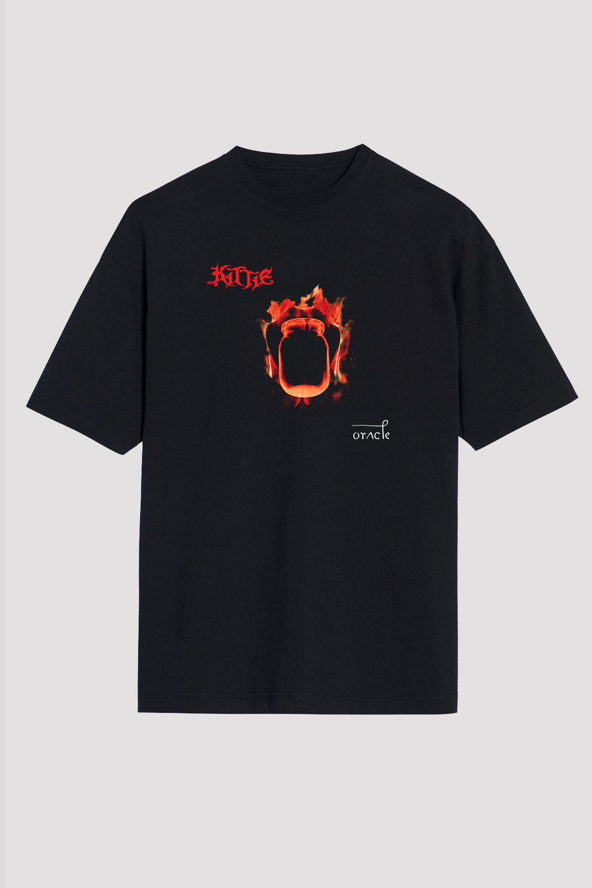 Kittie Baskılı Unisex Siyah Oversize Tişört - Tshirt