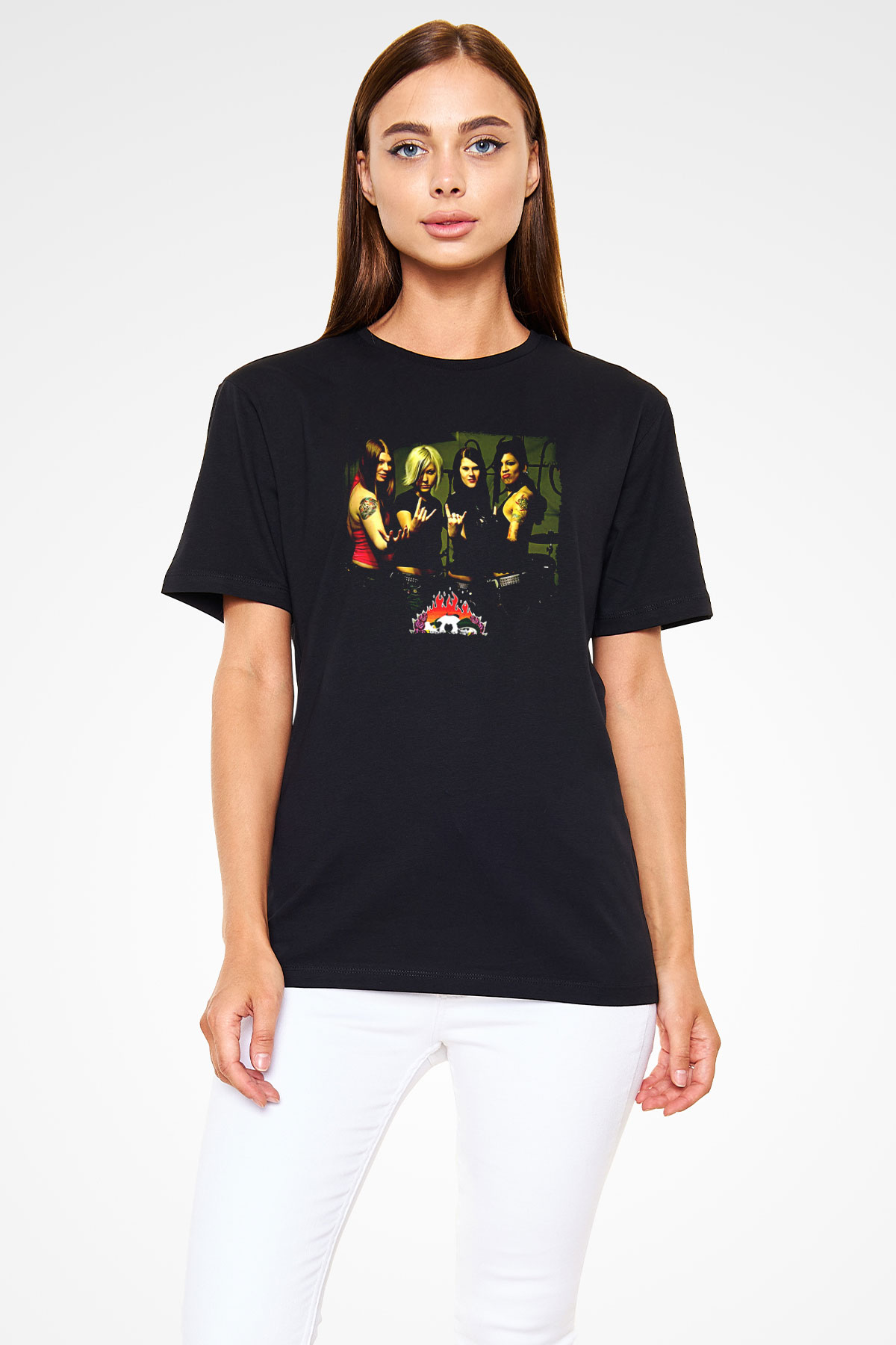 Kittie Baskılı Unisex Siyah Tişört - Tshirt