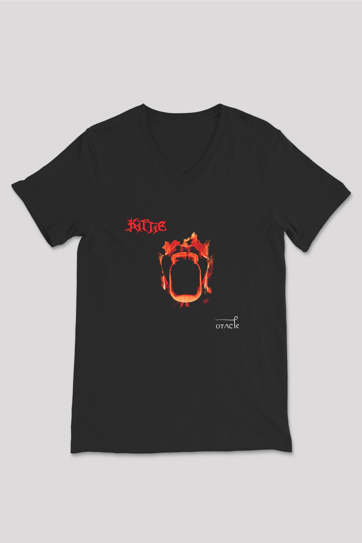 Kittie Baskılı Unisex Siyah V Yaka Tişört - Tshirt