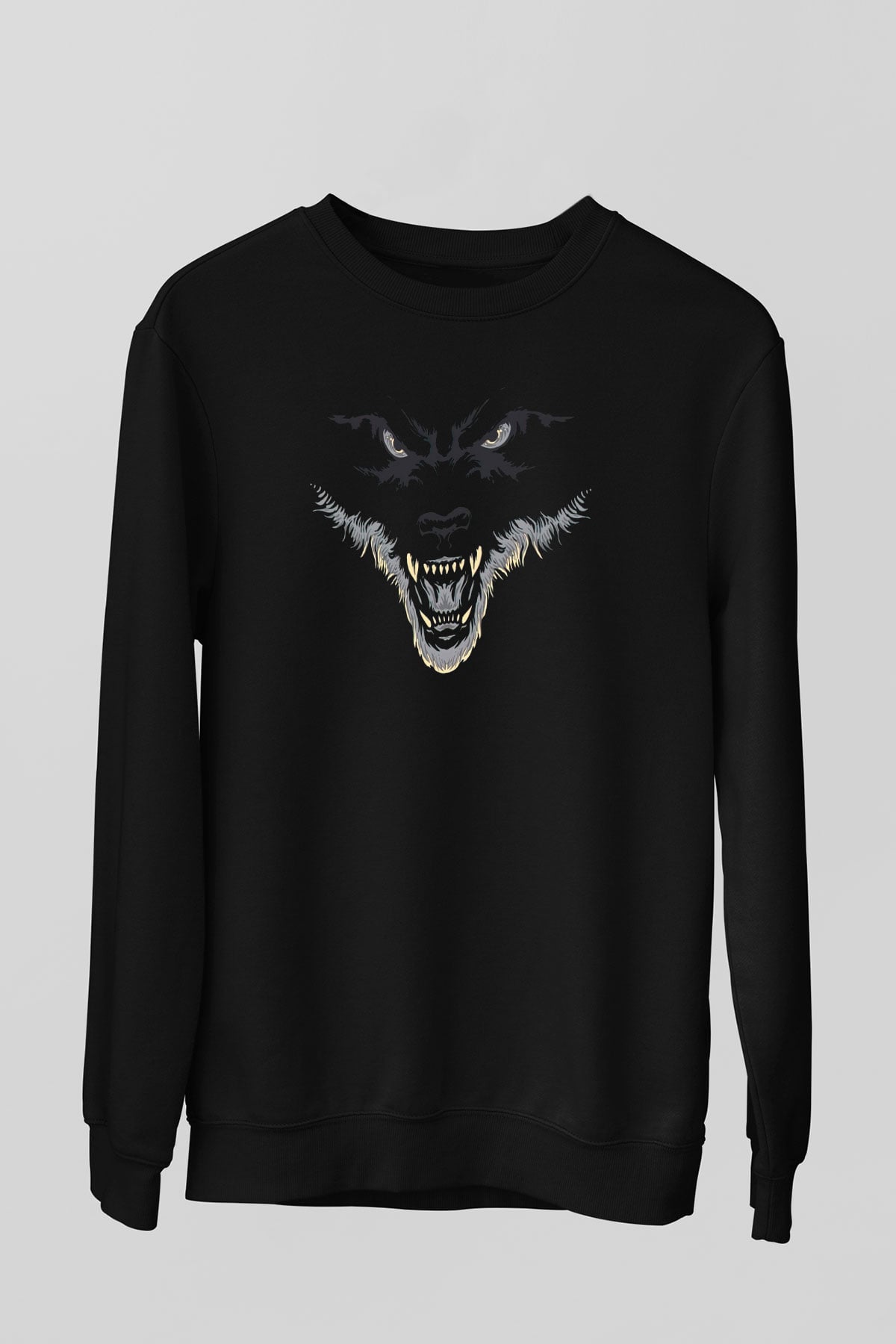 Kızgın Kurt Baskılı Unisex Siyah  Sweatshirt
