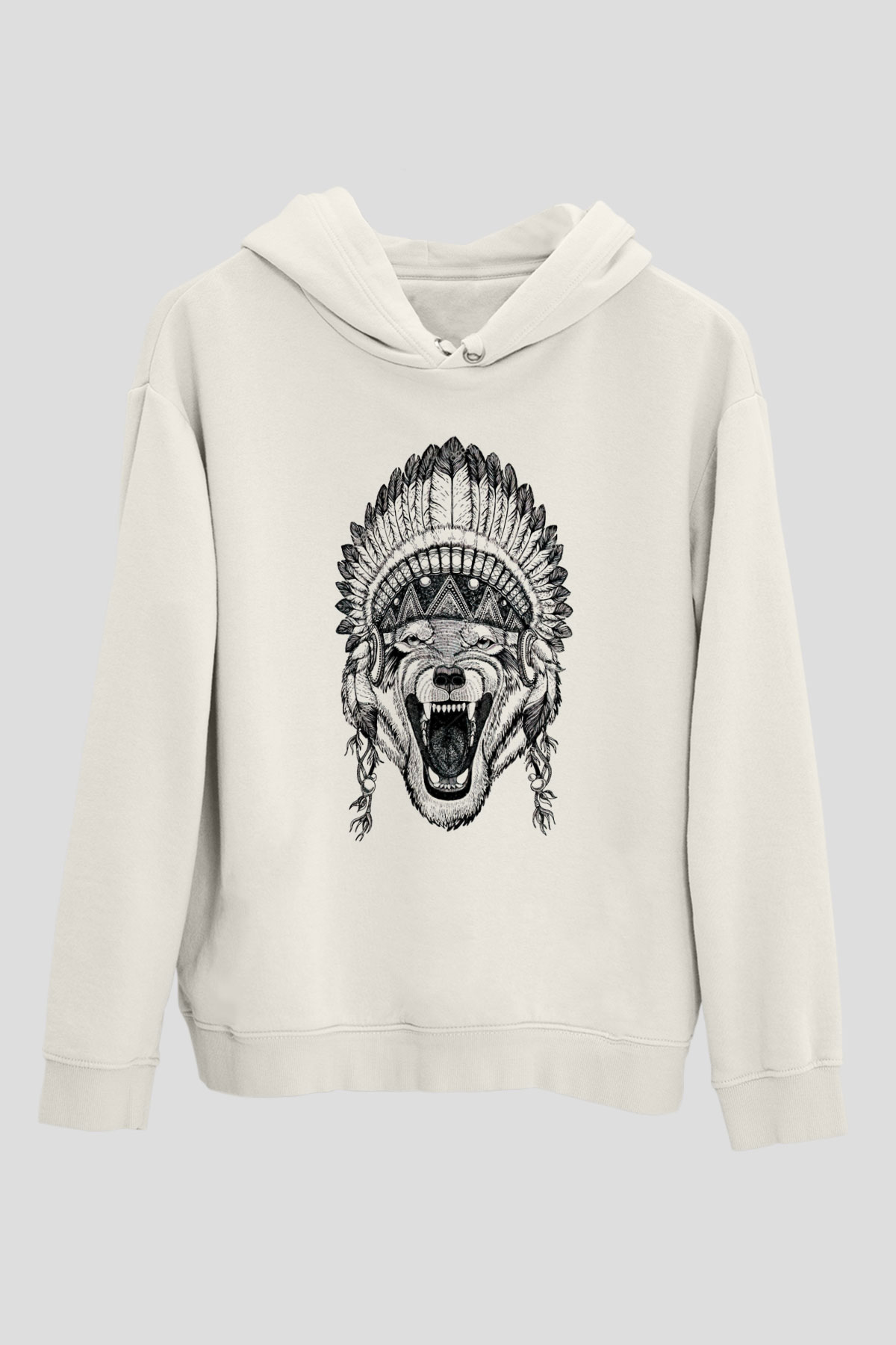 Kızılderili KurtBeyaz  Unisex Hoodie