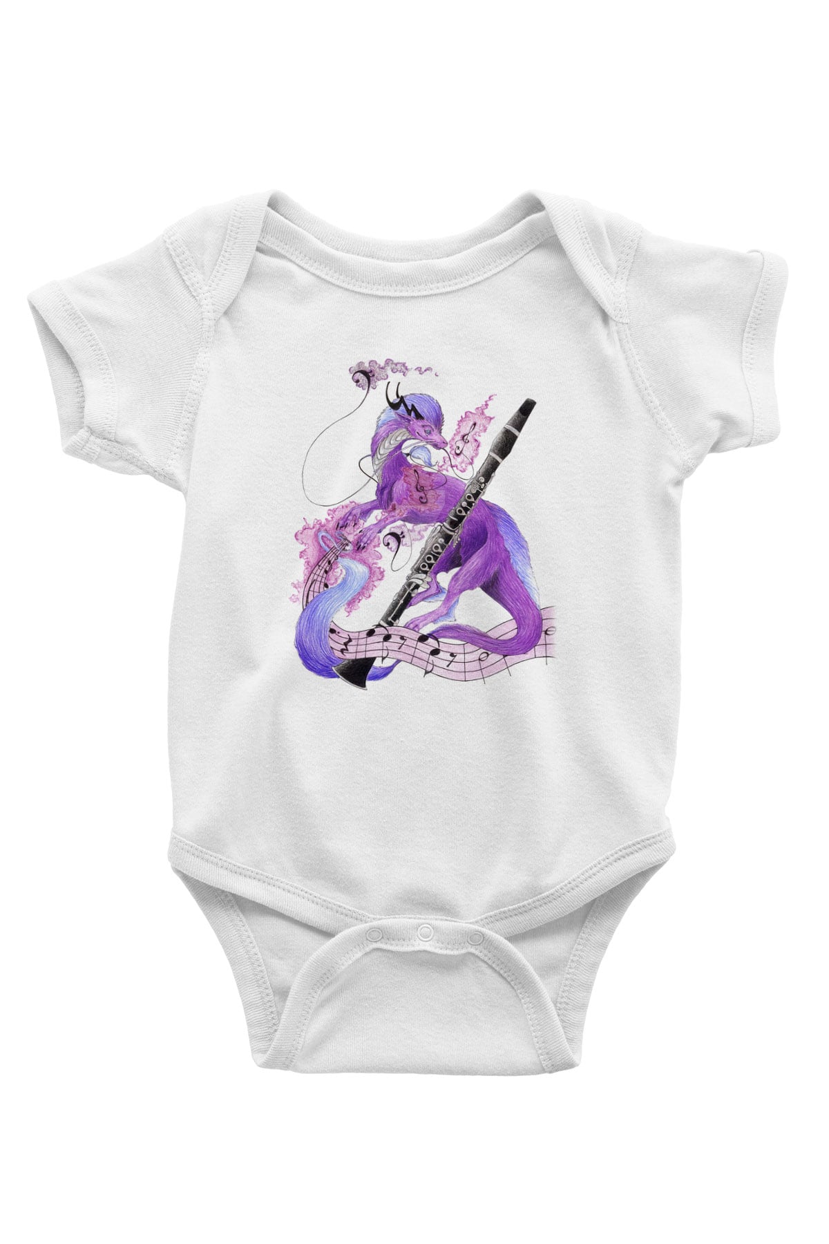 Klarnetçi Baskılı Beyaz Unisex Bebek Body - Zıbın