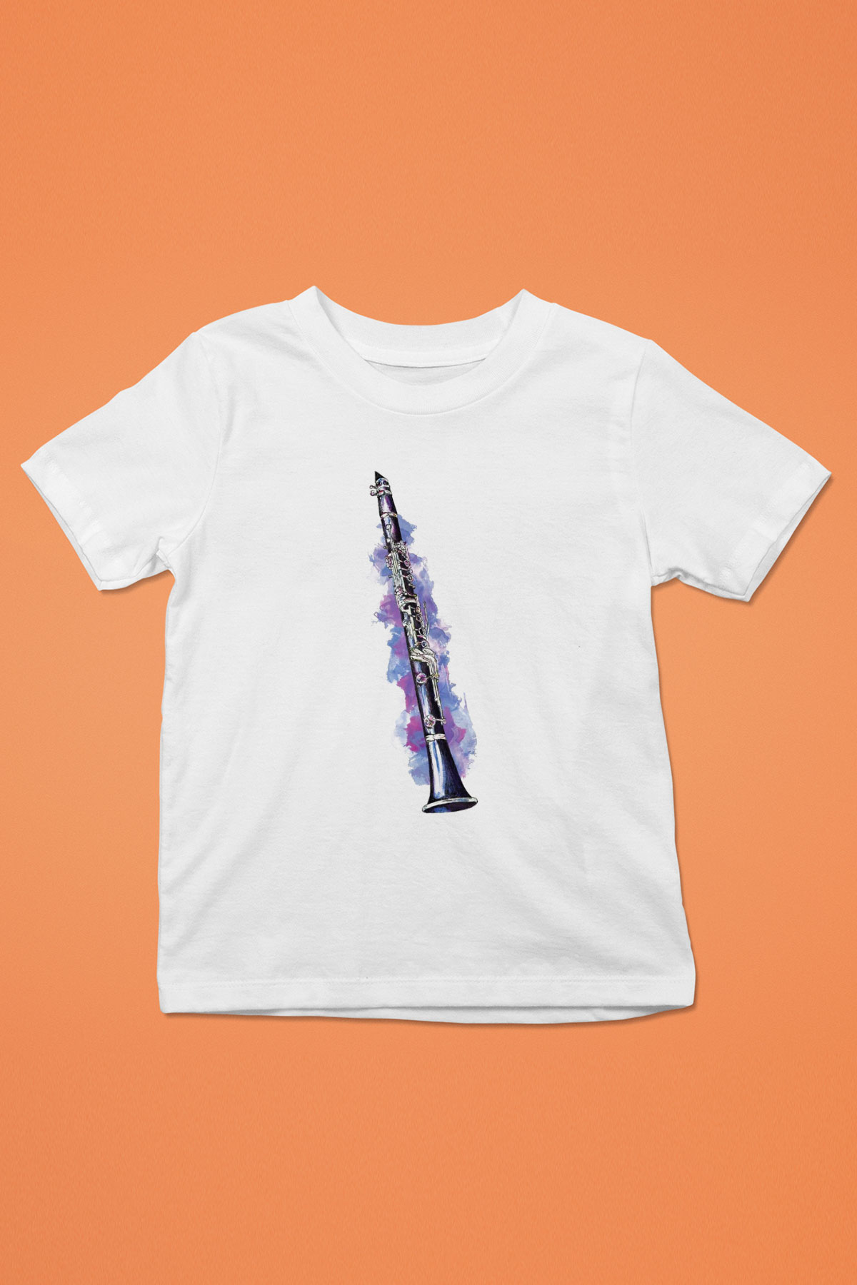 Klarnetçi Baskılı Beyaz Unisex Çocuk Tişört
