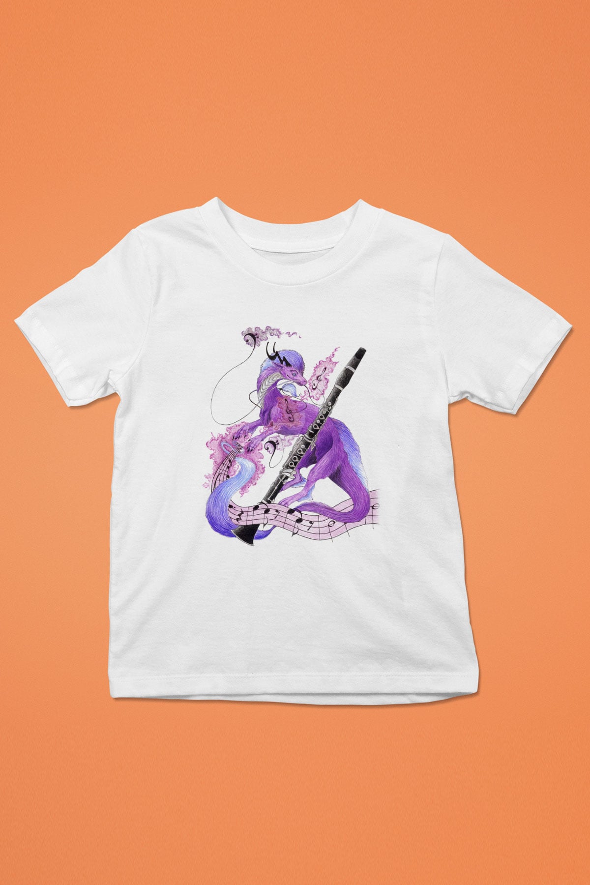 Klarnetçi Baskılı Beyaz Unisex Çocuk Tişört