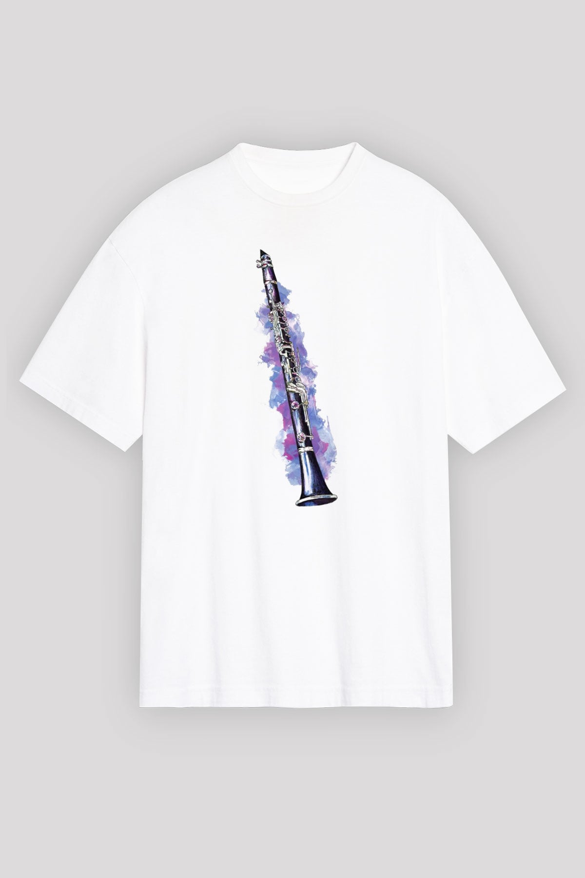 Klarnetçi Beyaz Unisex Oversize Tişört T-Shirt