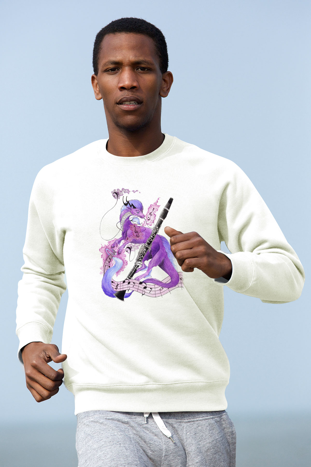 Klarnetçi Beyaz Unisex Sweatshirt