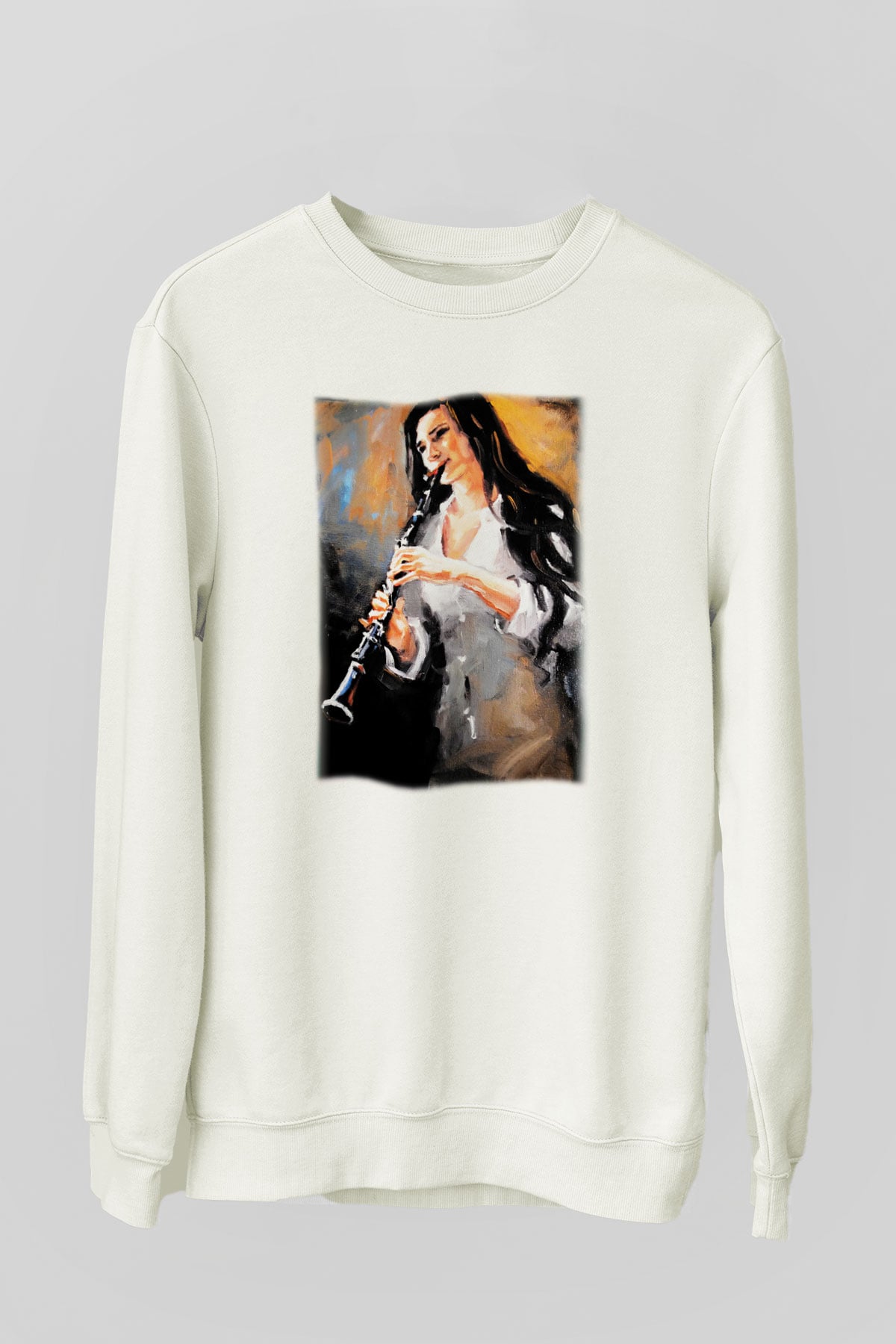 Klarnetçi Beyaz Unisex Sweatshirt