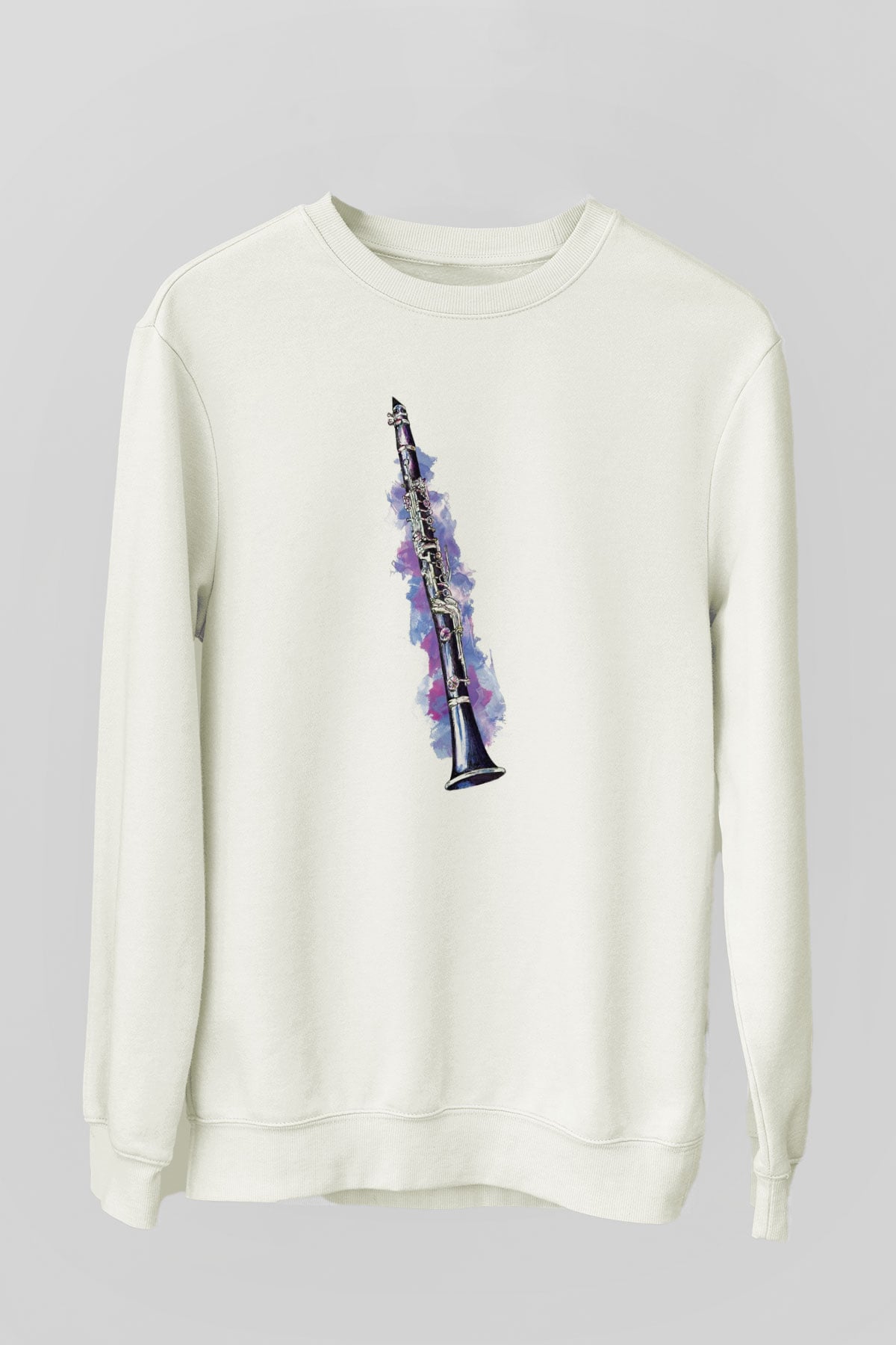Klarnetçi Beyaz Unisex Sweatshirt
