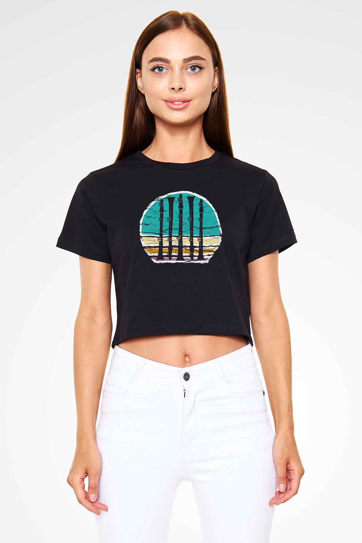 Klarnetçi Siyah  Crop Top Tişört