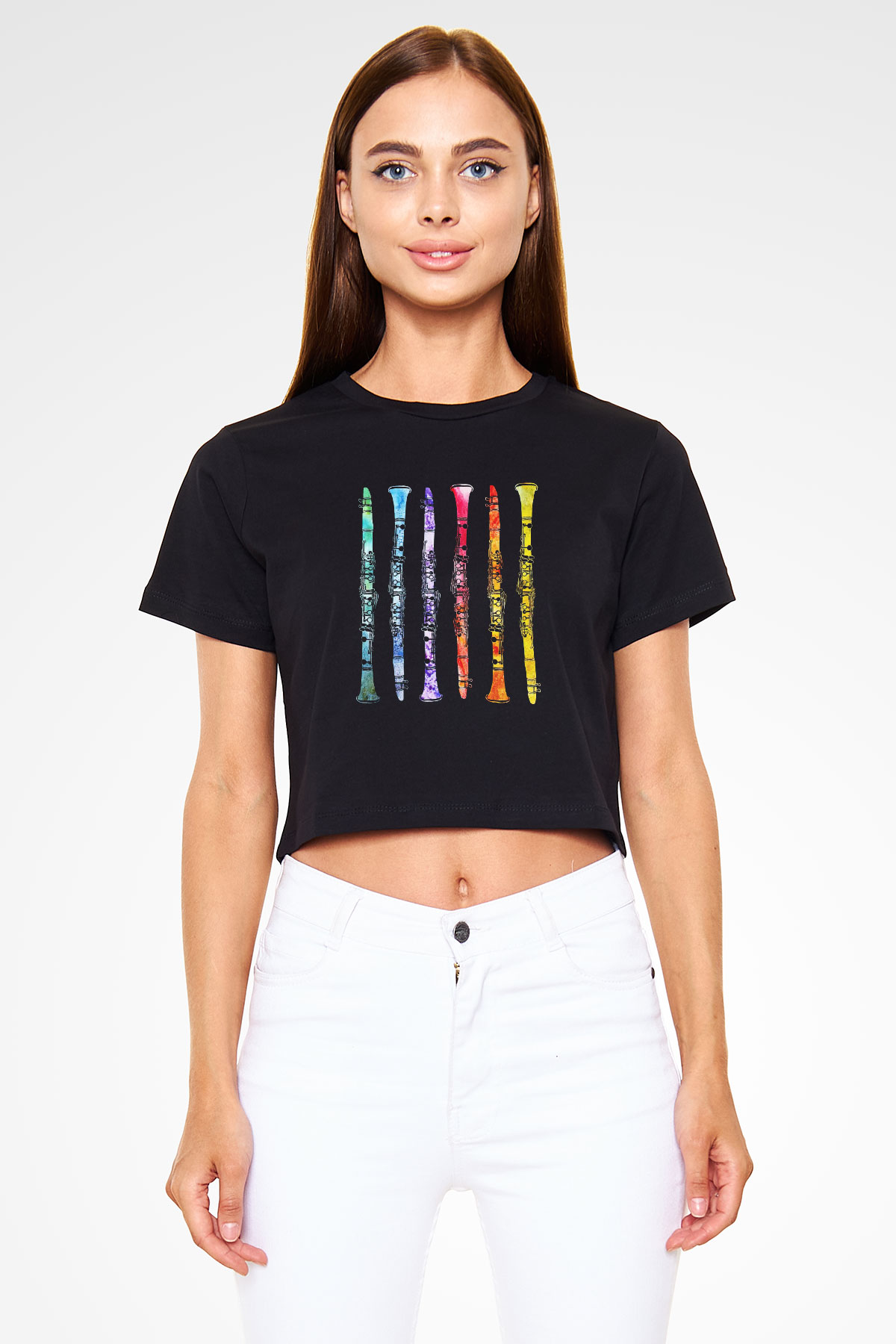 Klarnetçi Siyah Crop Top Tişört