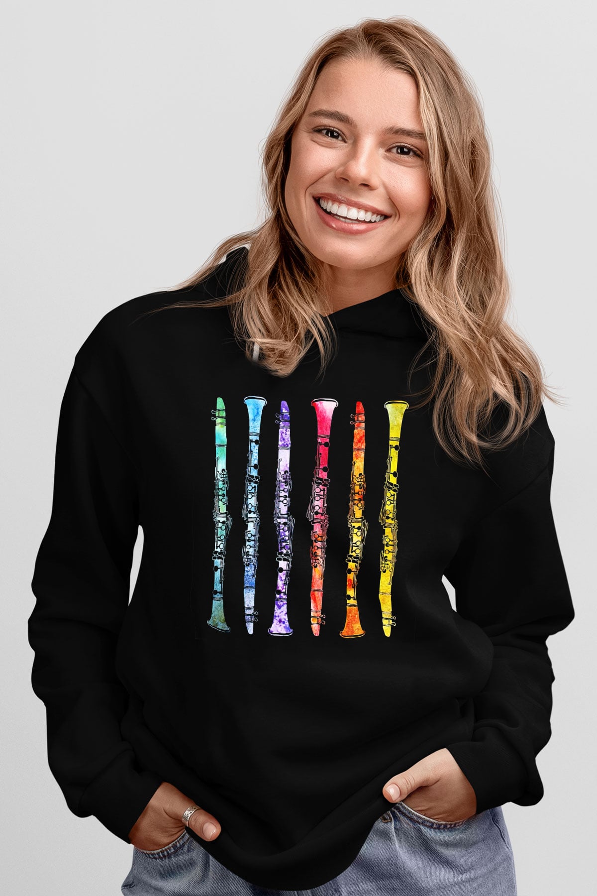 Klarnetçi Siyah Unisex Kapşonlu Sweatshirt