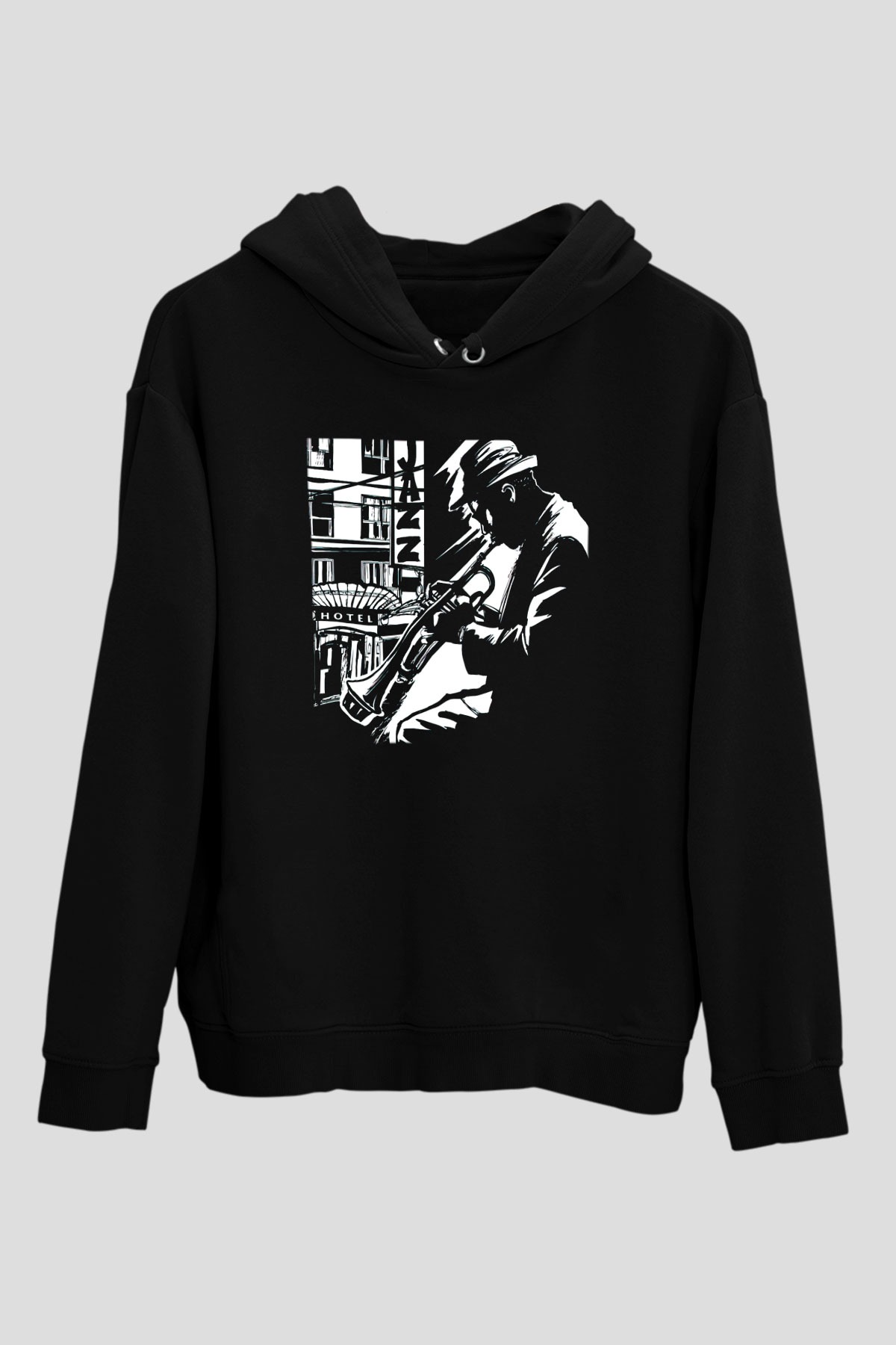 Klarnetçi Siyah Unisex Kapşonlu Sweatshirt