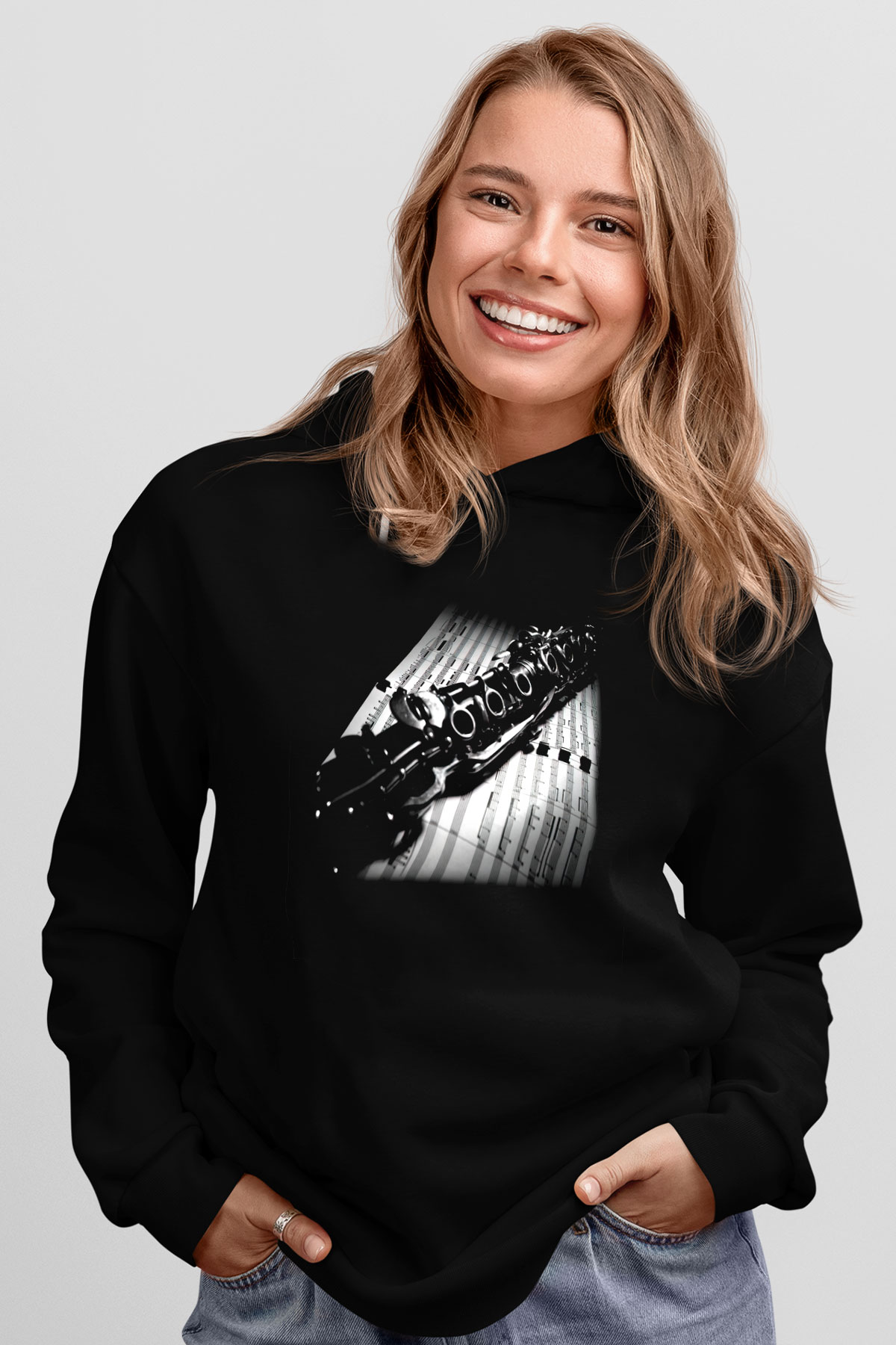 Klarnetçi Siyah Unisex Kapşonlu Sweatshirt