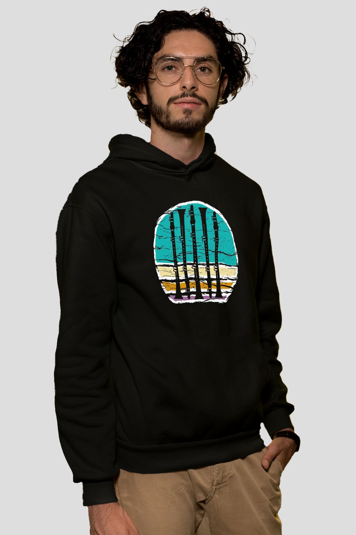 Klarnetçi Siyah Unisex Kapüşonlu Sweatshirt