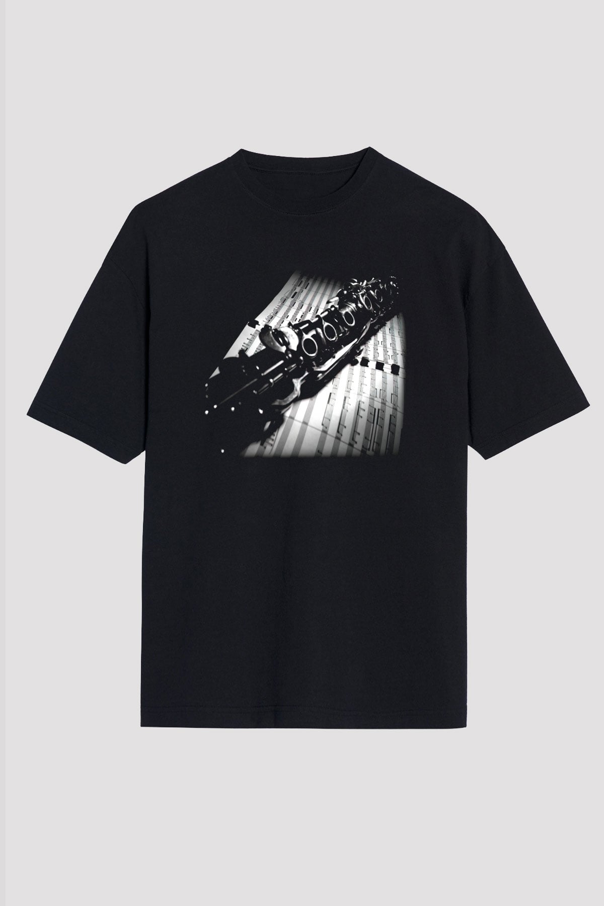 Klarnetçi Siyah Unisex Oversize Tişört T-Shirt