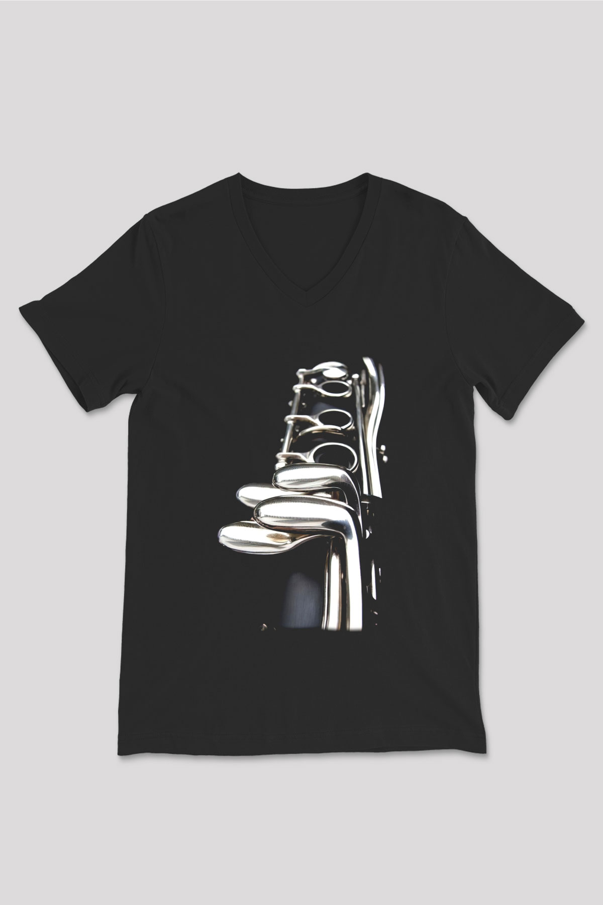 Klarnetçi Siyah Unisex V Yaka Tişört T-Shirt