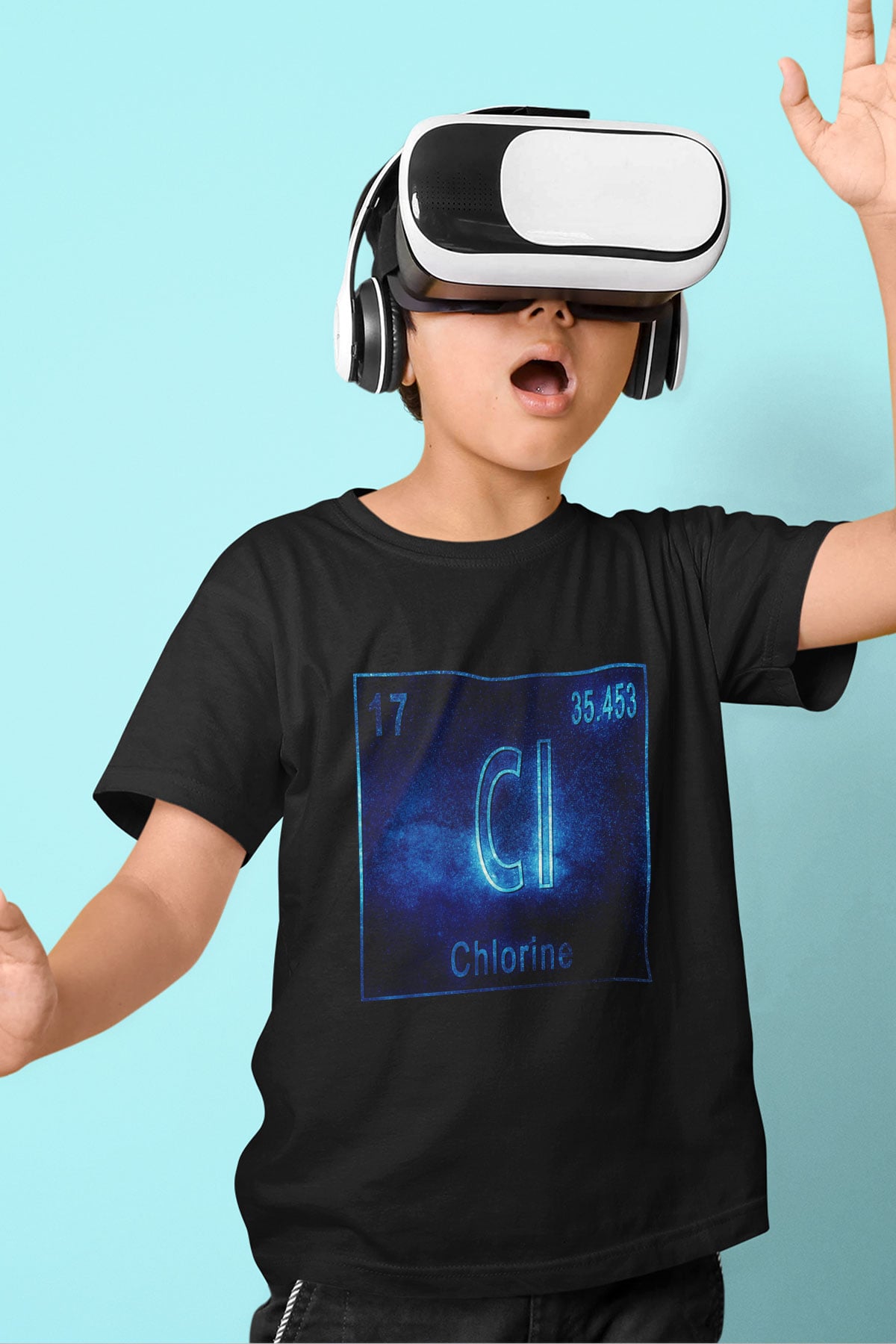 Klor Atom Numarası Baskılı Unisex Siyah Çocuk Tişört