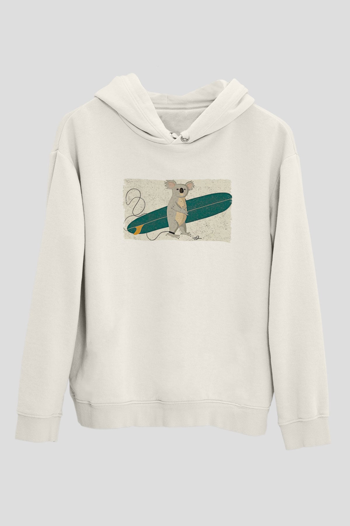 Koala Baskılı Beyaz Unisex Hoodie