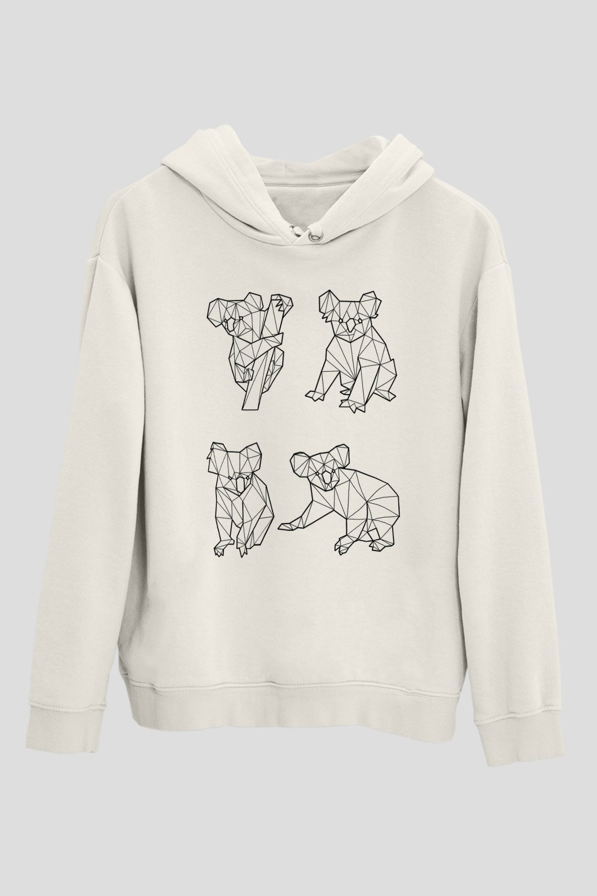 Koala Baskılı Beyaz Unisex Hoodie