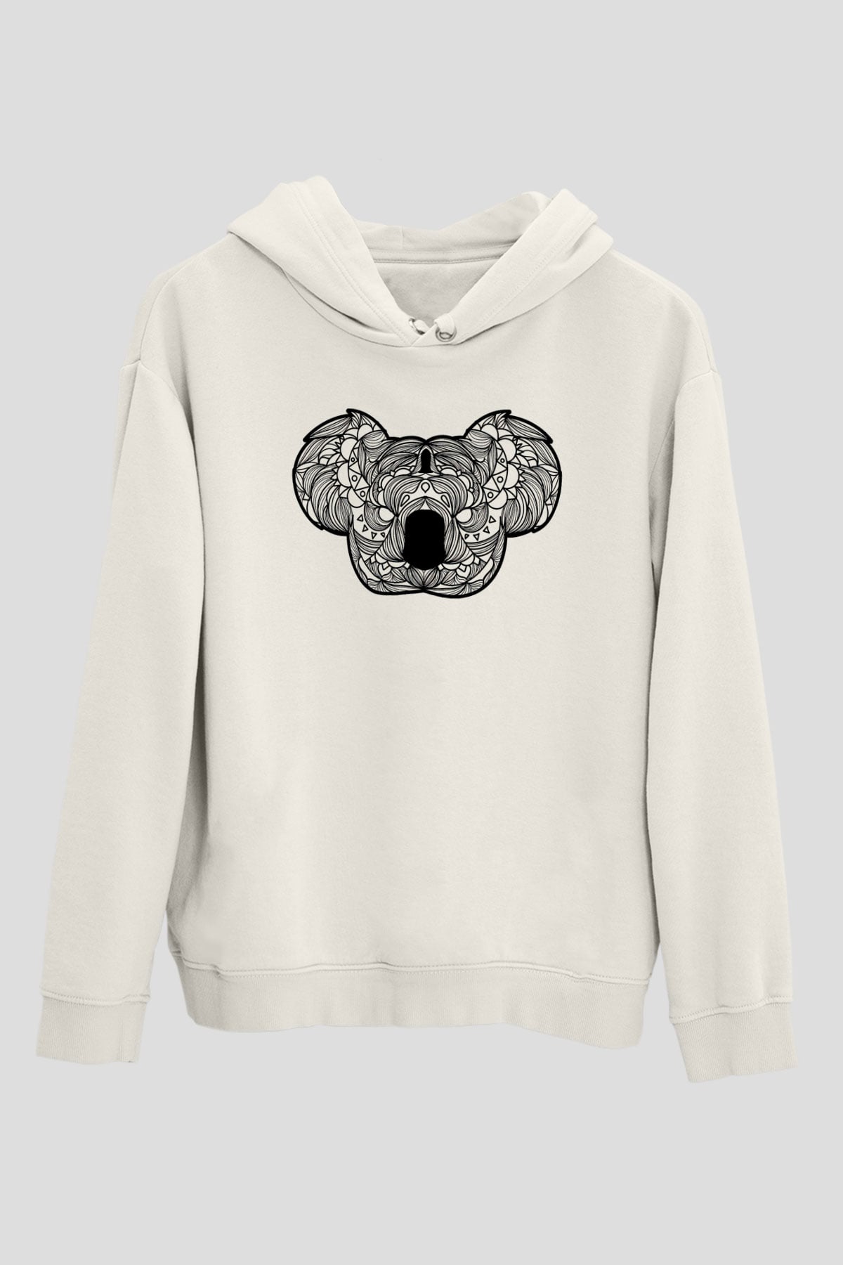 Koala Baskılı Beyaz Unisex Hoodie