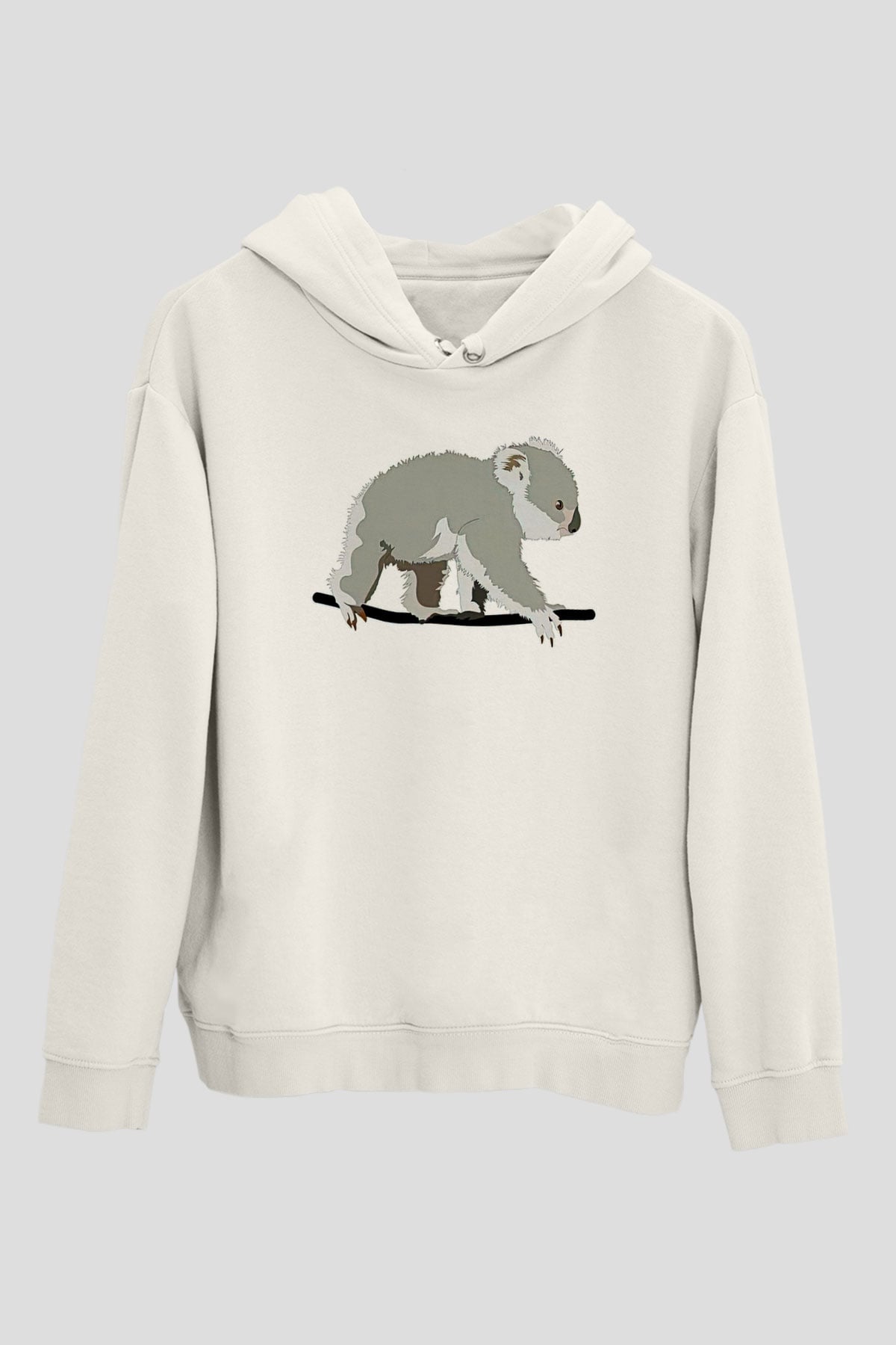 Koala Baskılı Beyaz Unisex Hoodie
