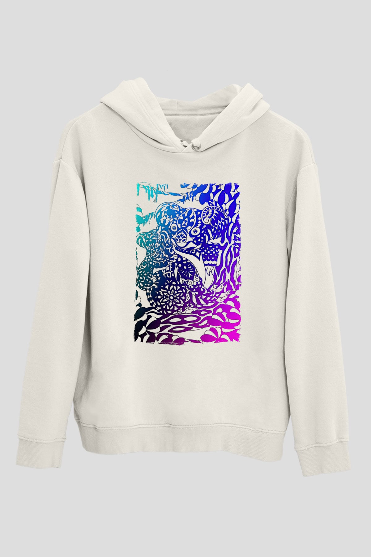 Koala Baskılı Beyaz Unisex Hoodie