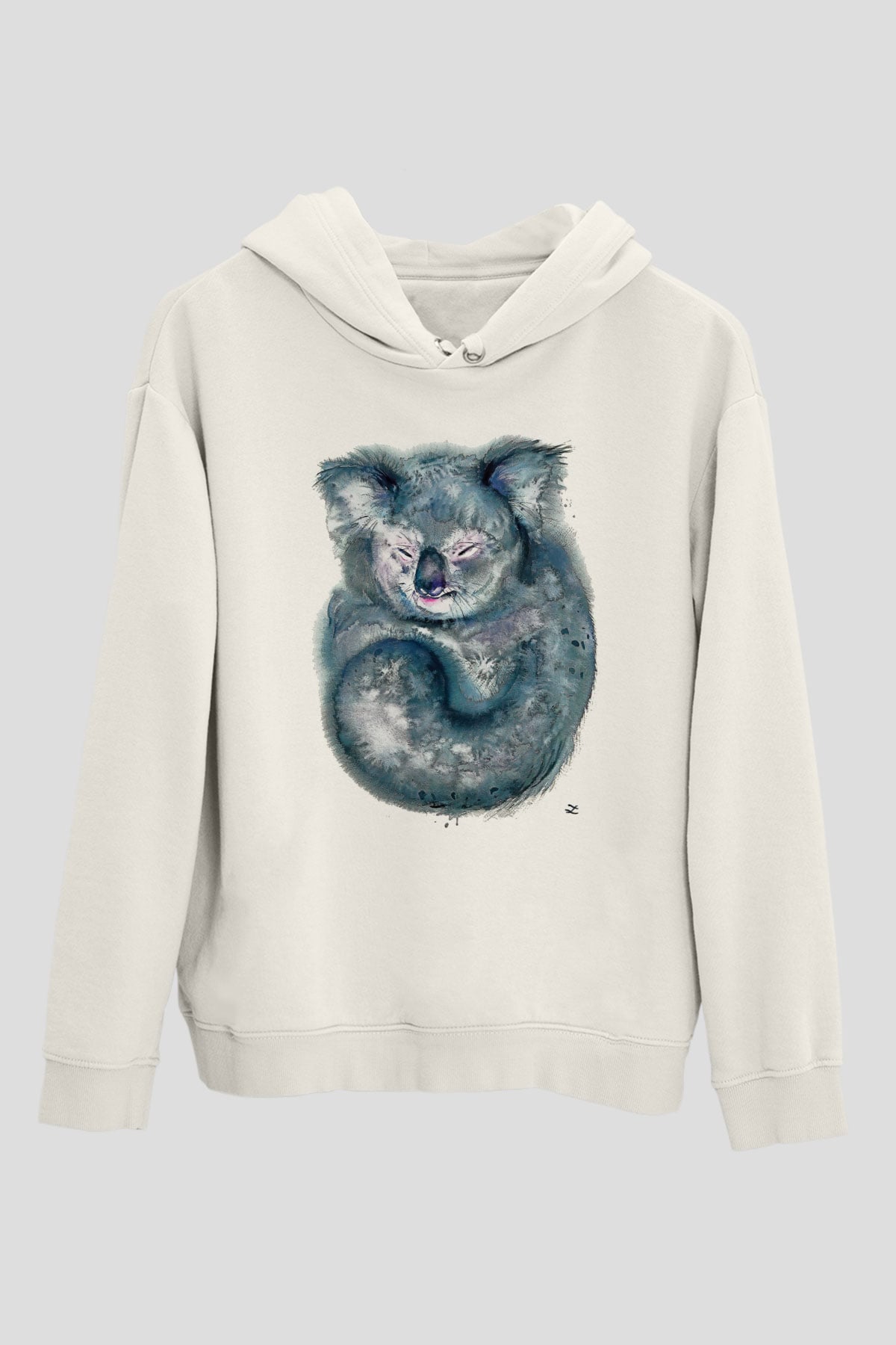 Koala Baskılı Beyaz Unisex Hoodie