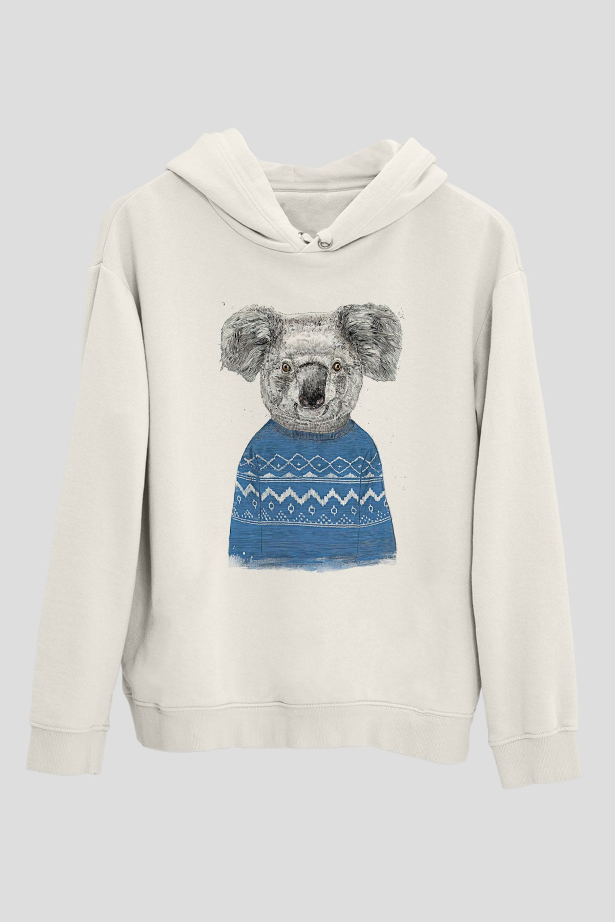Koala Baskılı Beyaz Unisex Hoodie