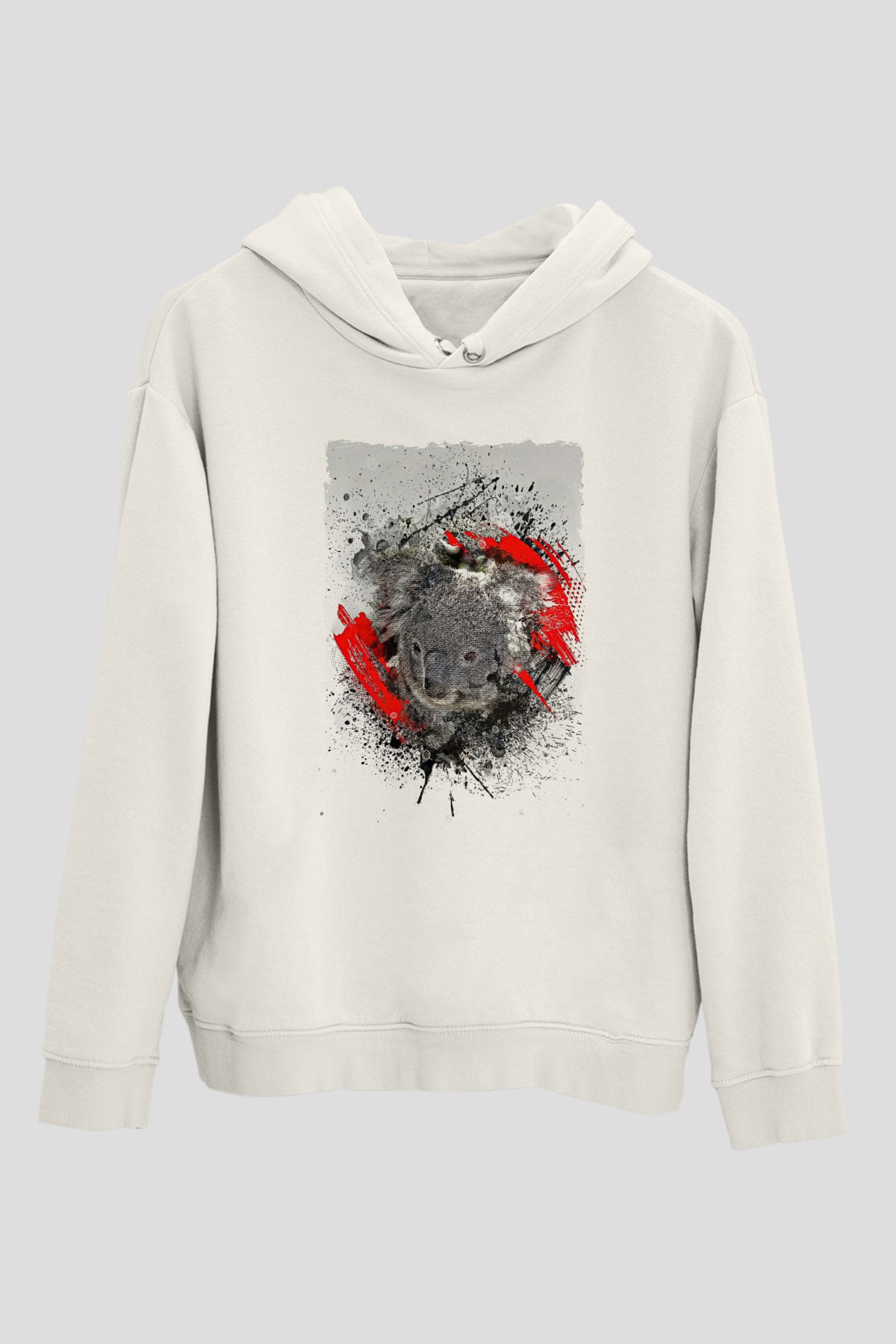 Koala Baskılı Beyaz Unisex Hoodie