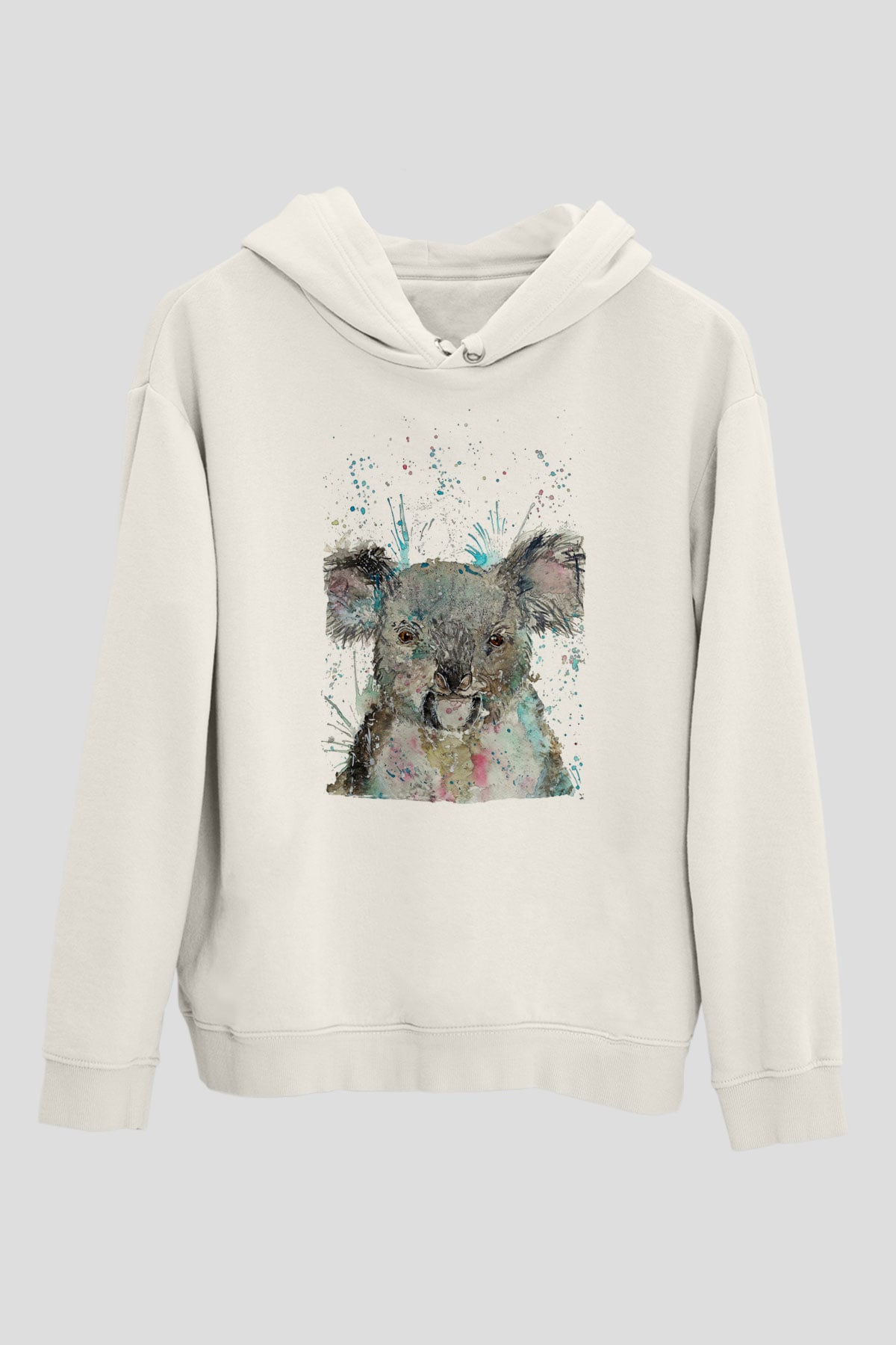 Koala Baskılı Beyaz Unisex Hoodie