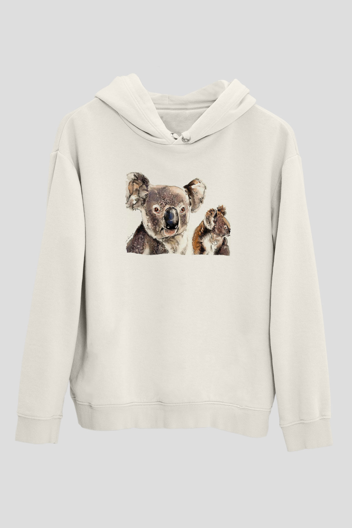 Koala Baskılı Beyaz Unisex Hoodie