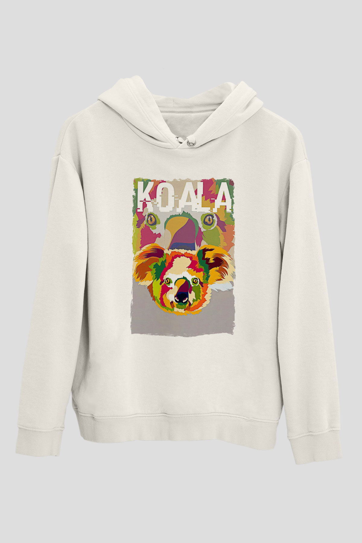 Koala Baskılı Beyaz Unisex Hoodie