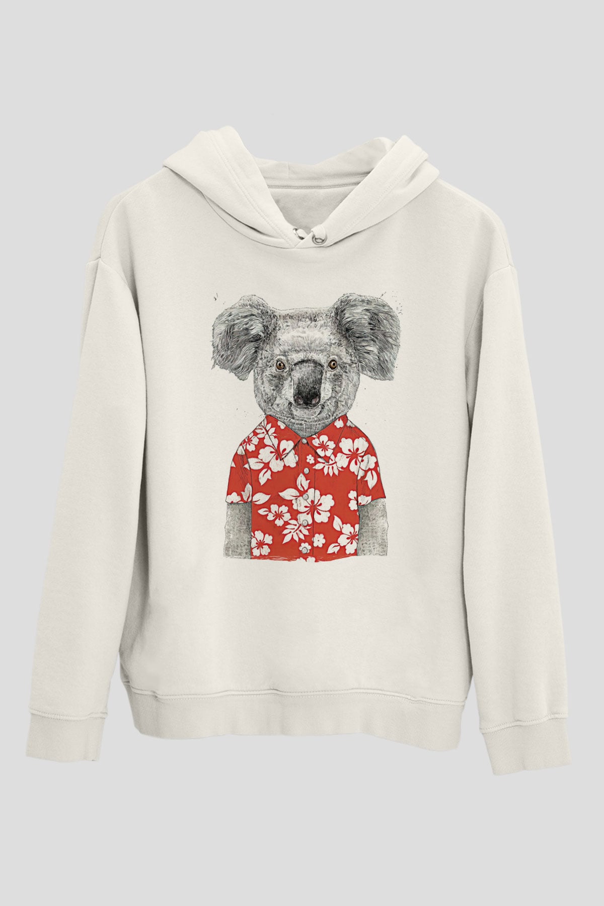 Koala Baskılı Beyaz Unisex Hoodie