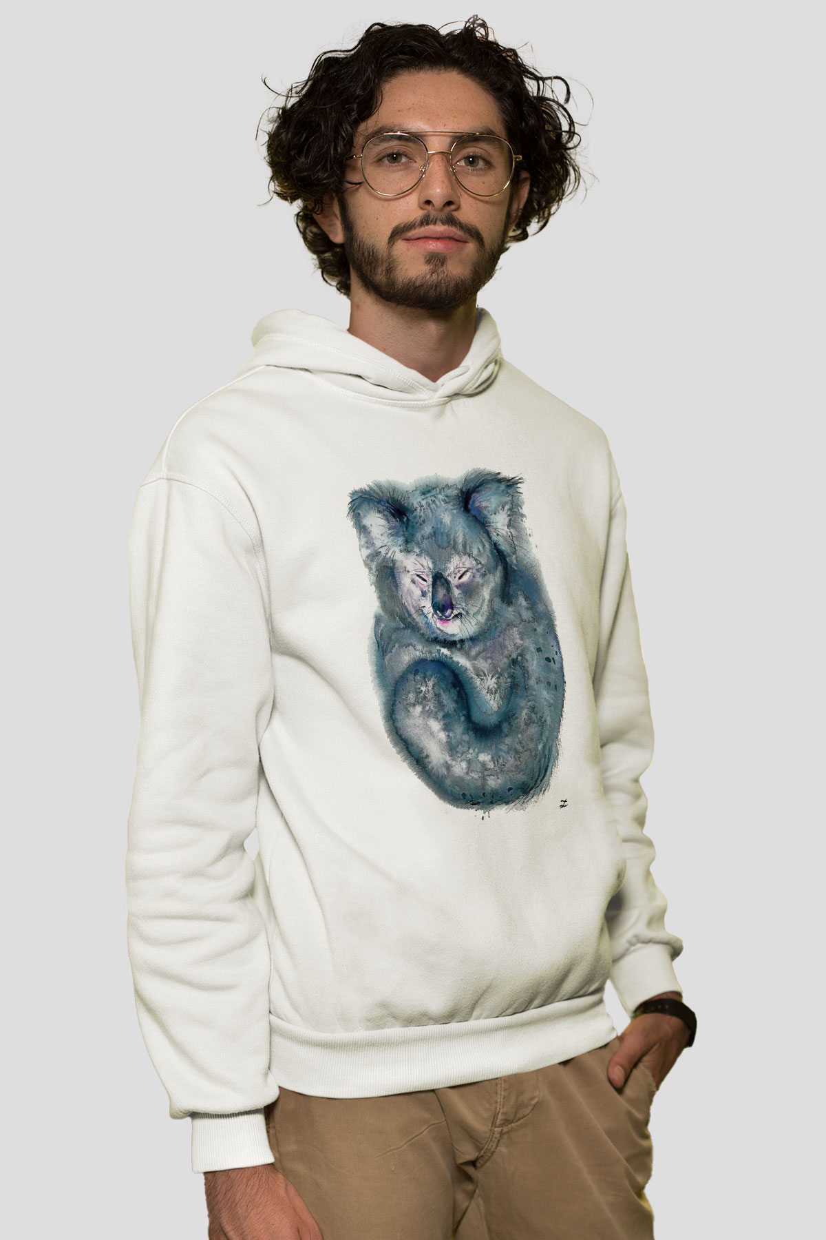 Koala Baskılı Beyaz Unisex Hoodie