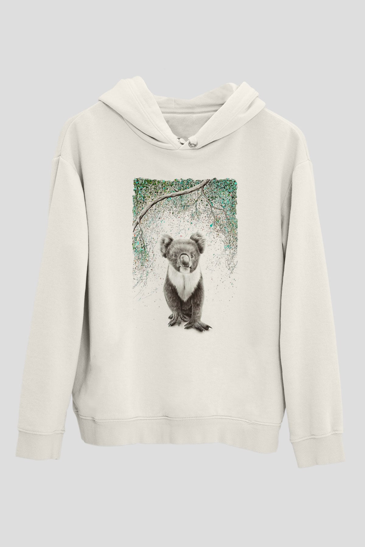 Koala Baskılı Beyaz Unisex Hoodie