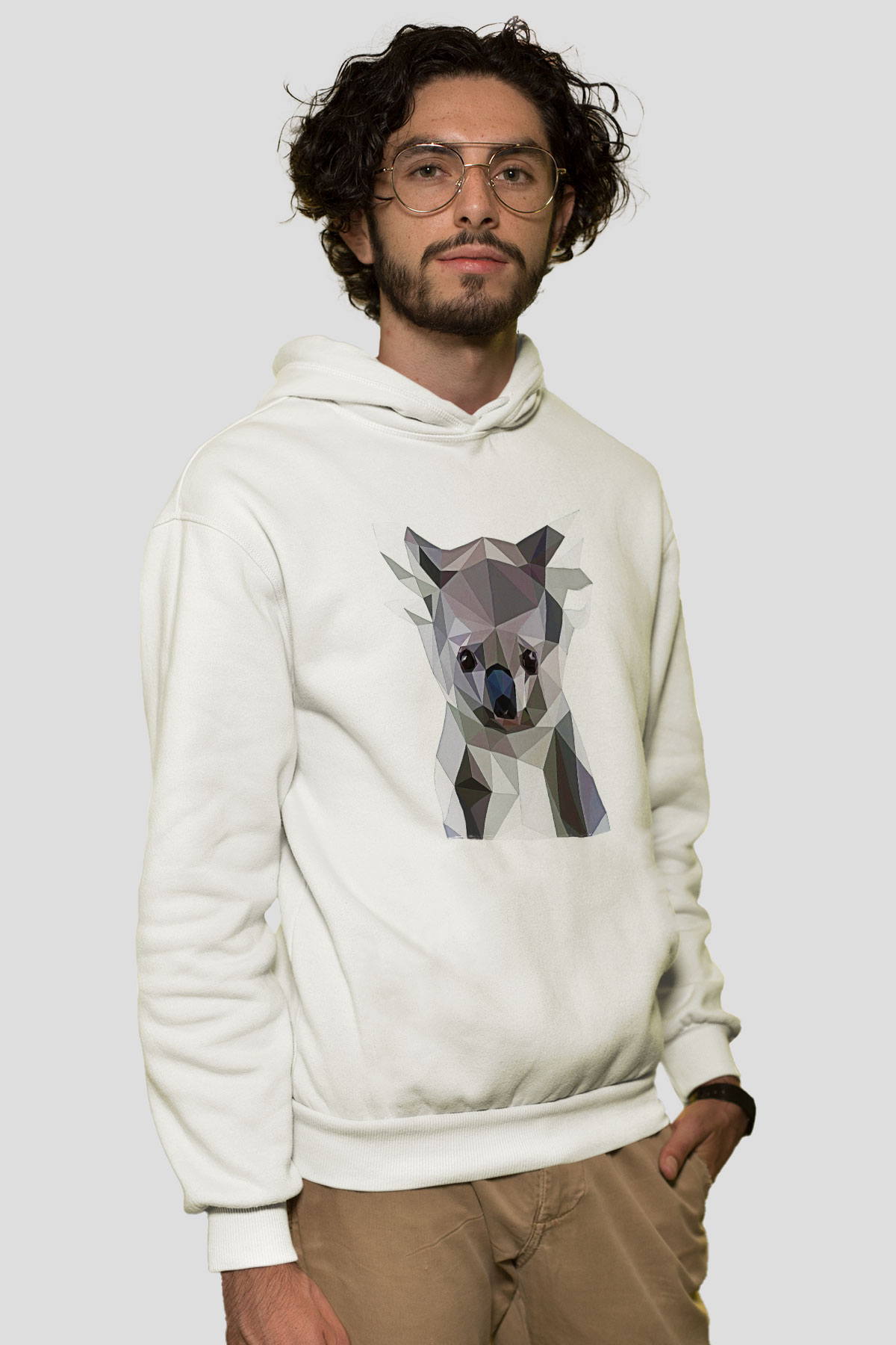 Koala Baskılı Beyaz Unisex Hoodie