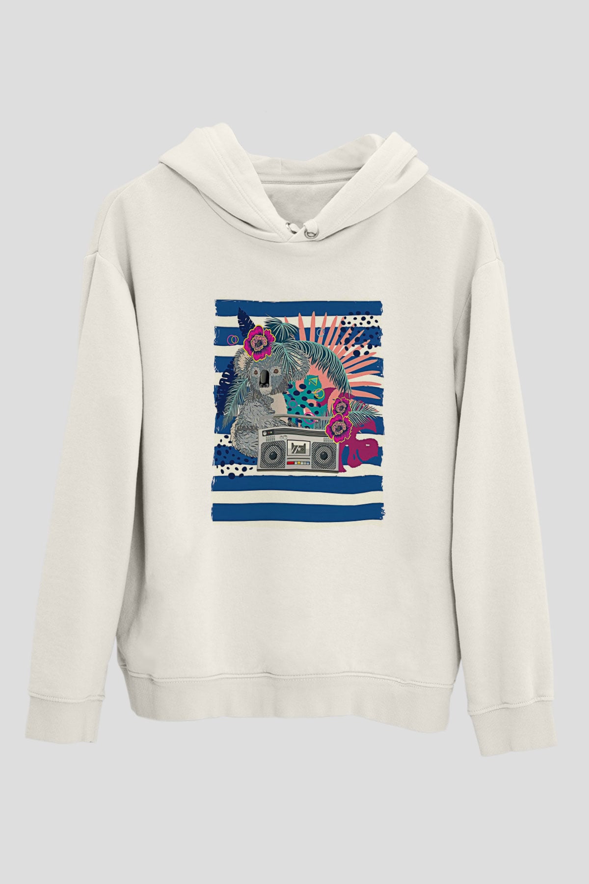 Koala Baskılı Beyaz Unisex Hoodie