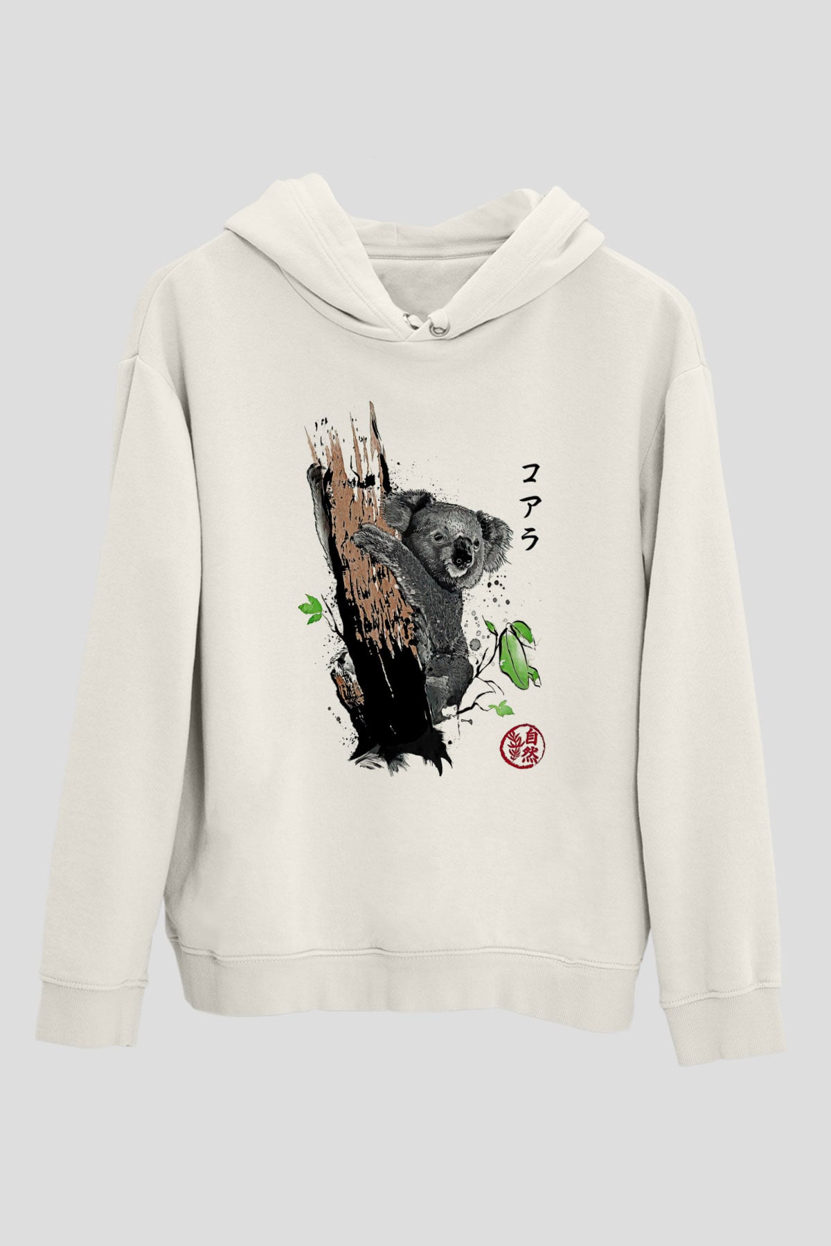 Koala Baskılı Beyaz Unisex Hoodie