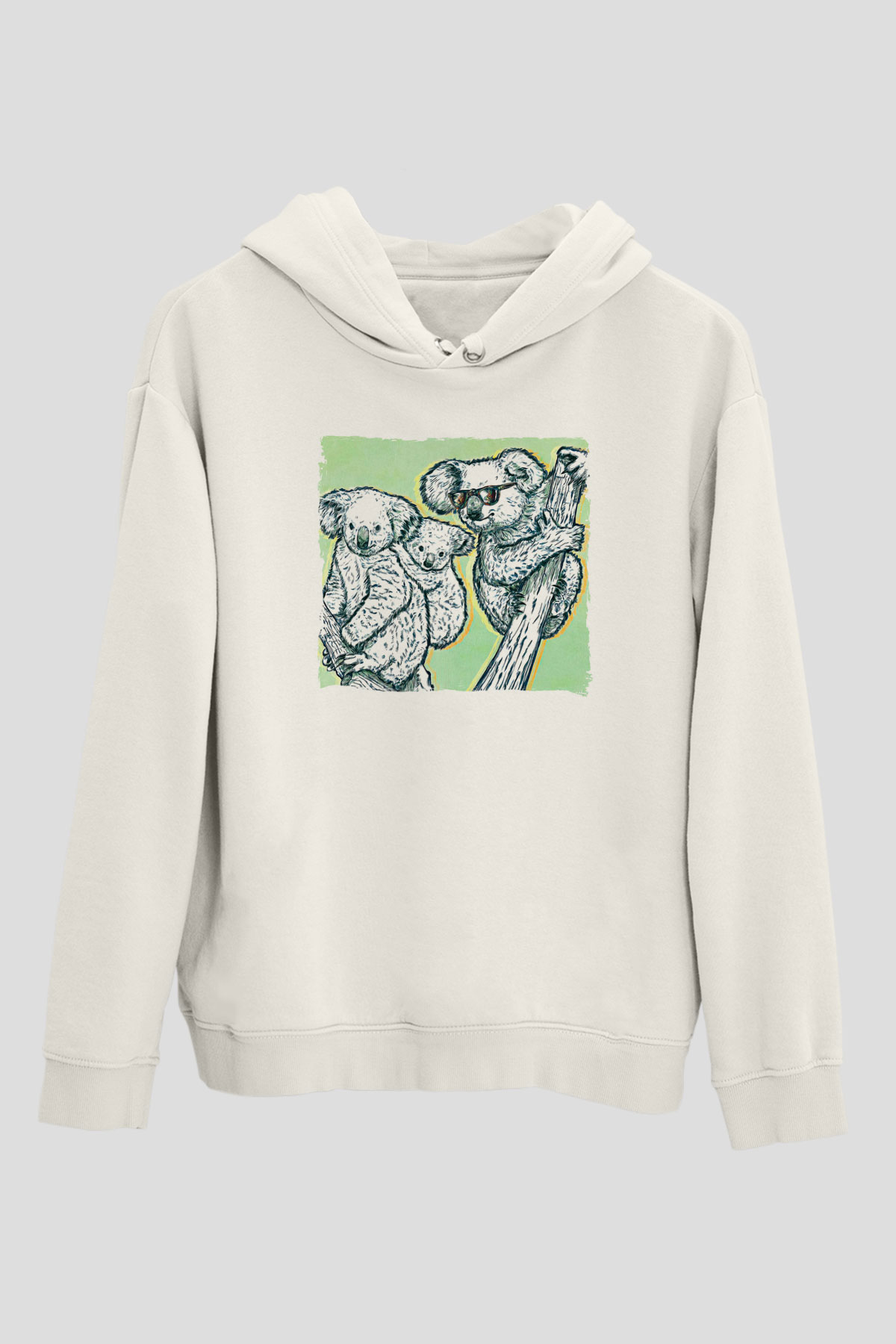 Koala Baskılı Beyaz Unisex Hoodie