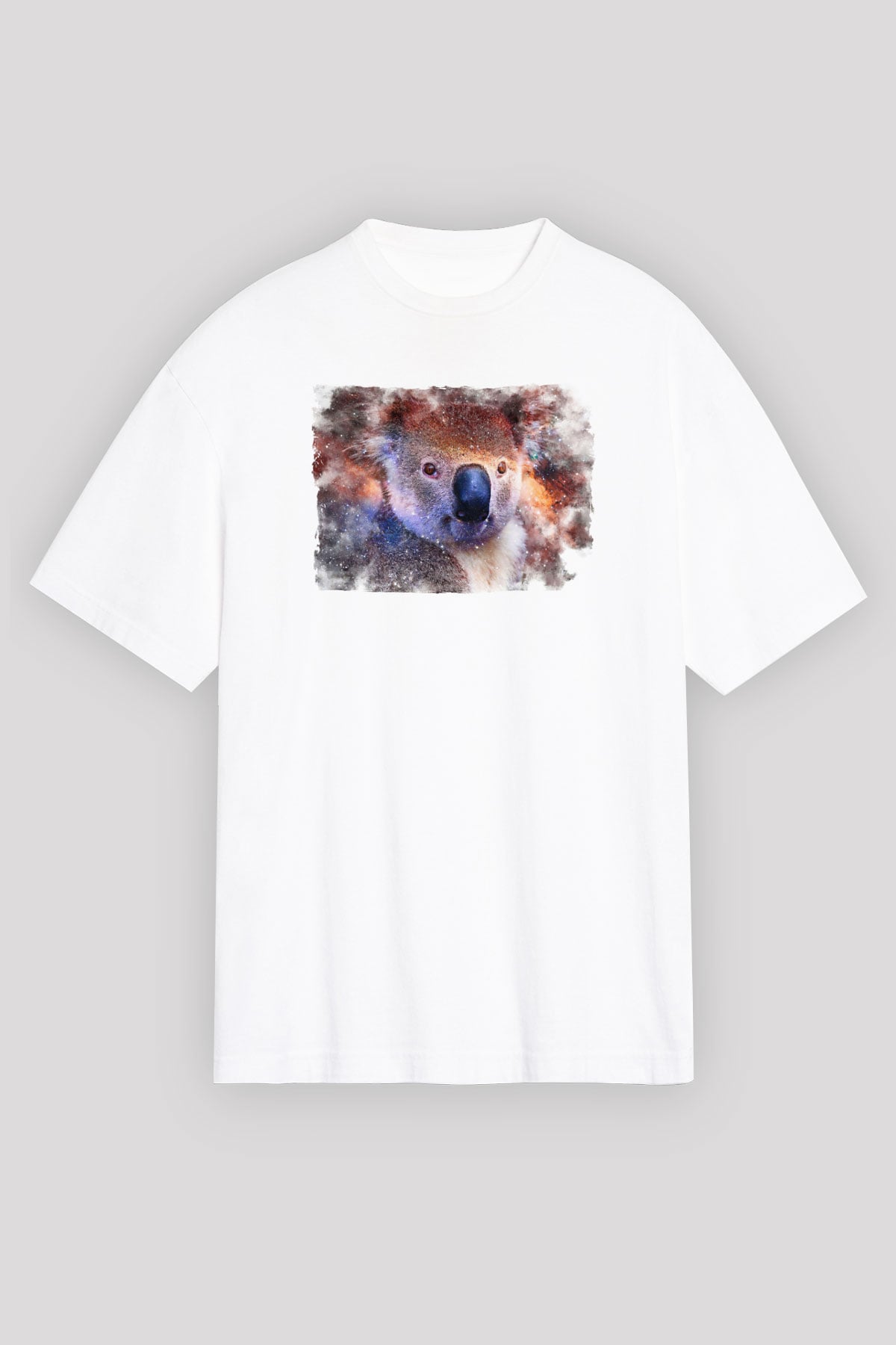 Koala Baskılı Beyaz Unisex Oversize Tişört - Tshirt