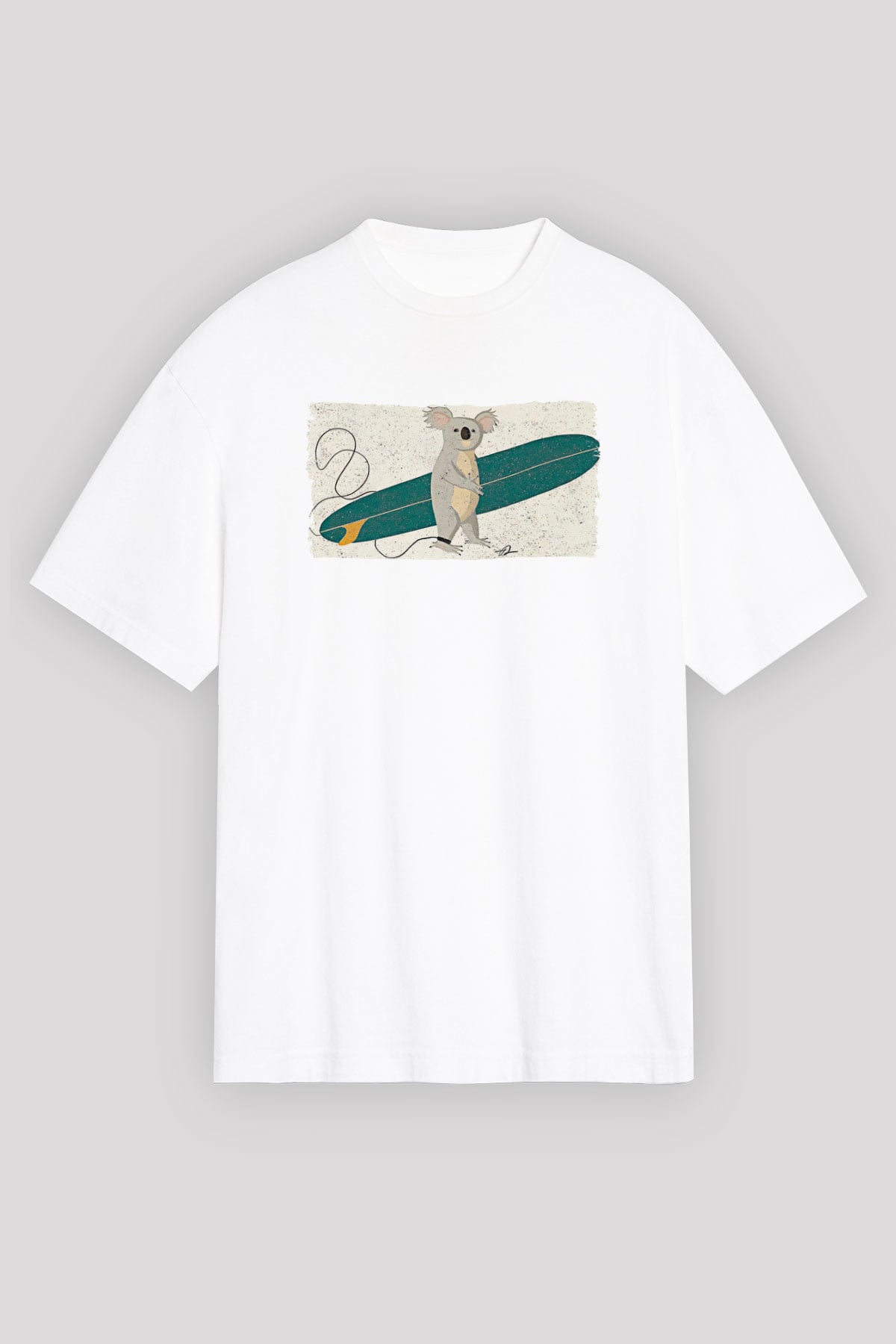Koala Baskılı Beyaz Unisex Oversize Tişört - Tshirt