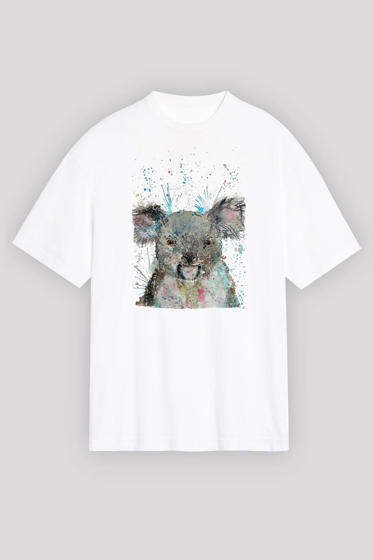 Koala Baskılı Beyaz Unisex Oversize Tişört - Tshirt