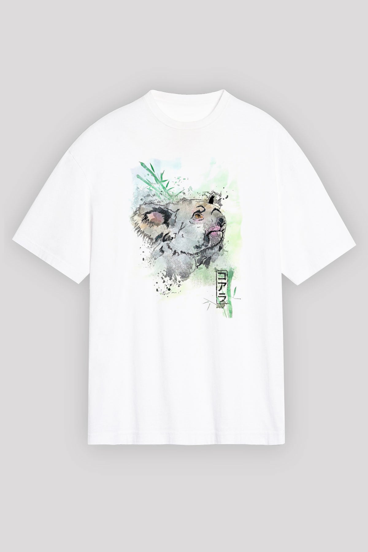 Koala Baskılı Beyaz Unisex Oversize Tişört - Tshirt